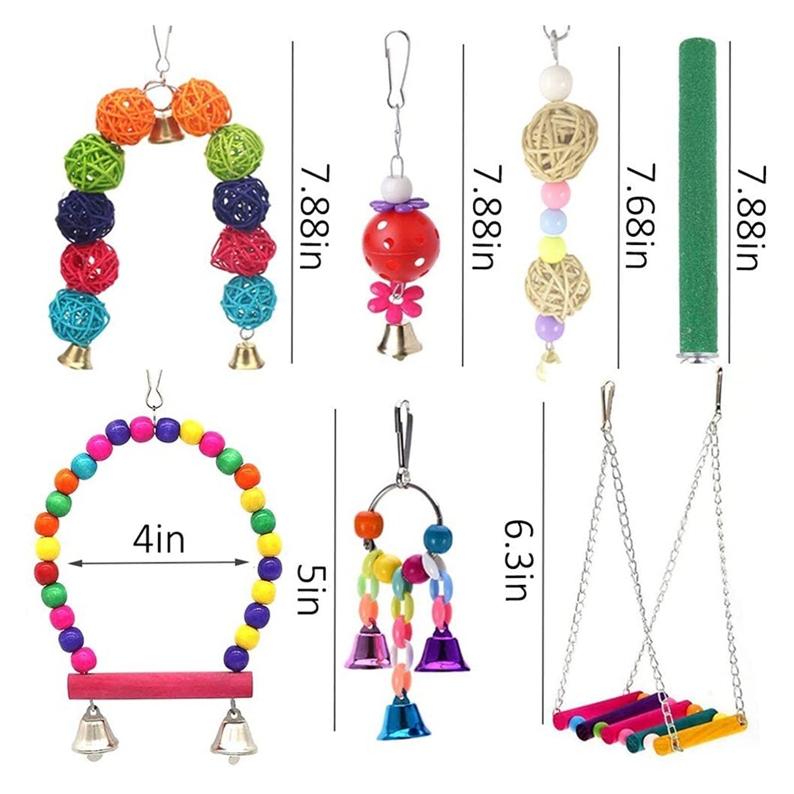 Vogelspielzeug 13 stücke Vogel Käfig Spielzeug Papageien Zuverlässig & Kaubare - Swing Hängende Kaukau Bissbrücke Holz Perlen Ball Bell Toys Zufällige Farbe