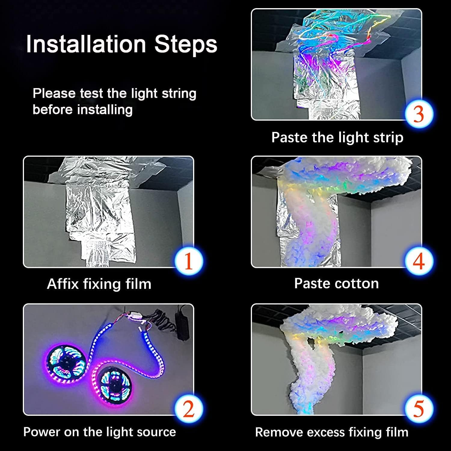 Lámpara de Nube de Trueno Creativa de Bricolaje, Luces de Nube 3D con Tira de luz LED y algodón, luz LED de Nube de Trueno 3D, lámpara de Pared de Nube de Techo para Sala de Juegos (10m)
