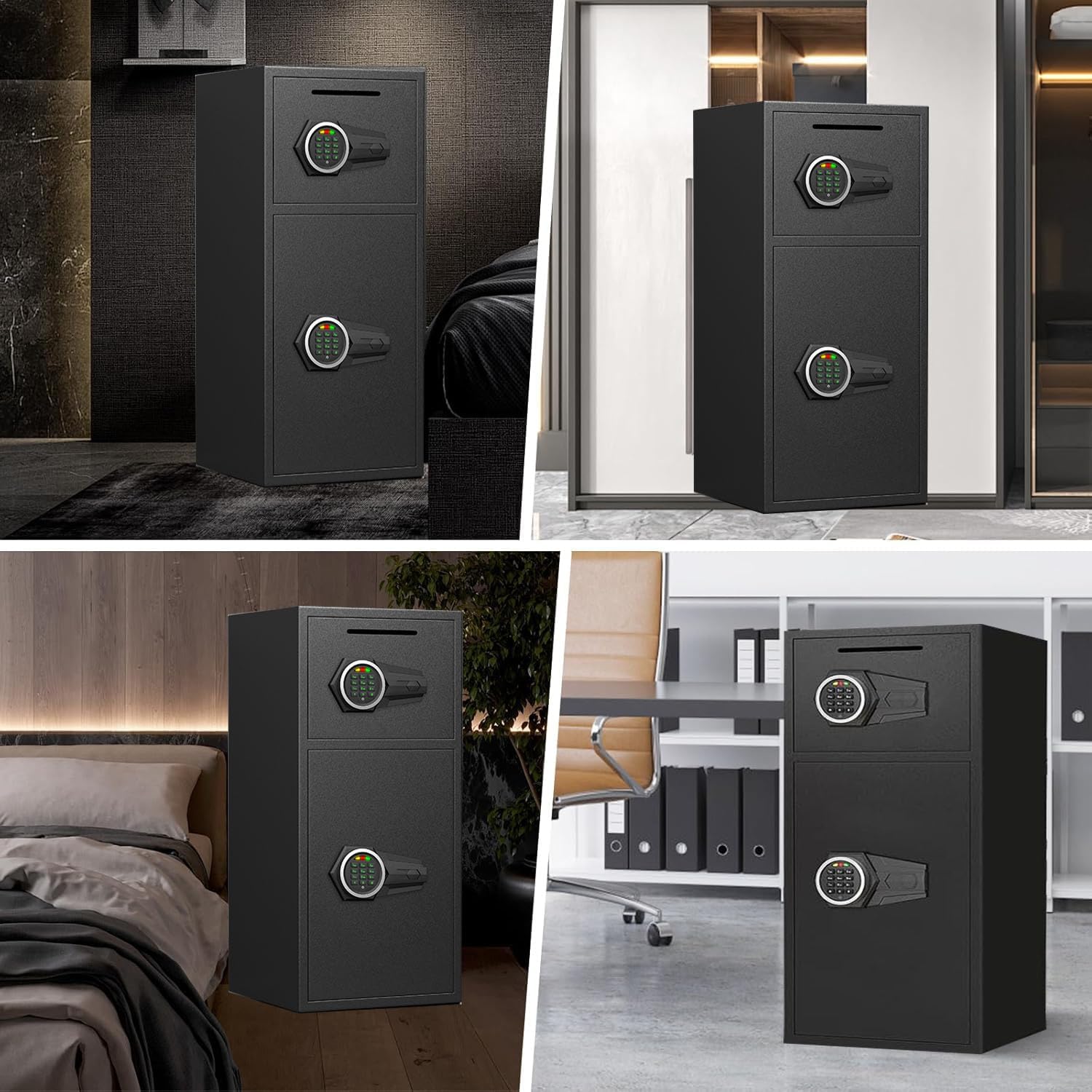 6.5 Cu ft Safe Box Fireproof Waterproof, Home Safe With Removable Shelves & LED Lights, Dual Alarm System + Digital Code Deposit Safe, Cash, Files Storage & Office Use