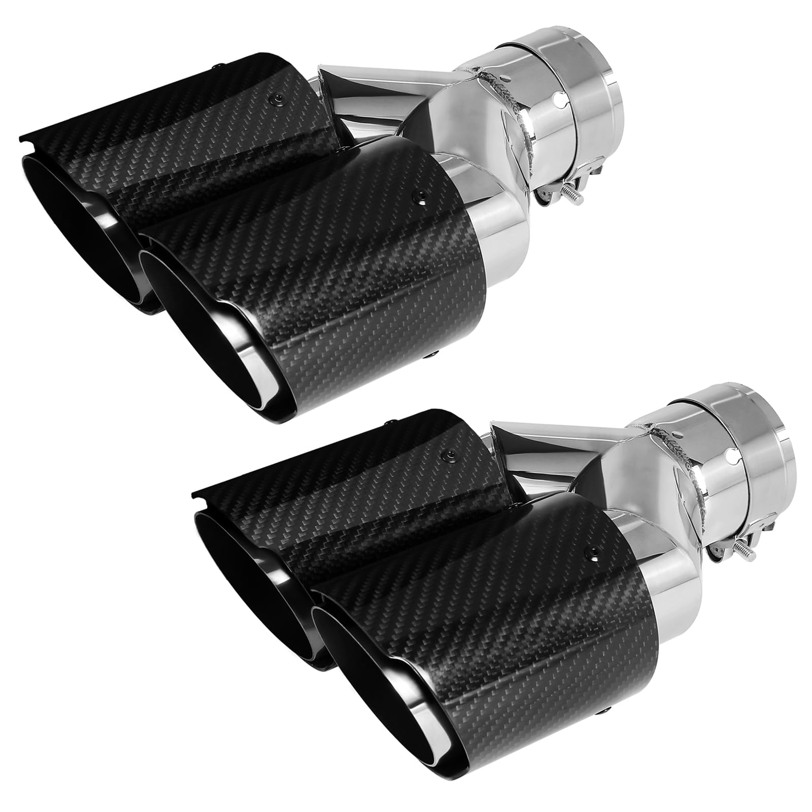 Punta de Silenciador Dual de 63 mm Tubo de Escape de Coche de Fibra de Carbono Punta Trasera Cola de Garganta (2 unidades-Plata Negro Brillante)