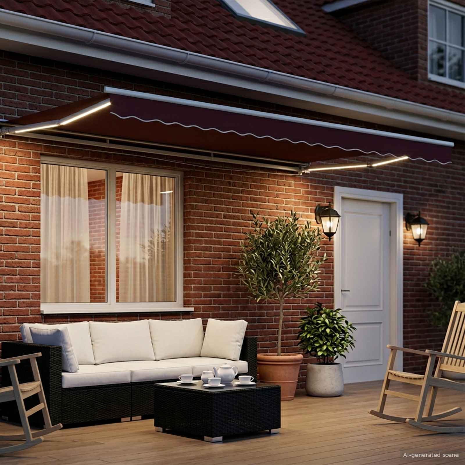 Ręczna rama markizy z diodami LED, 4,5 x 3,5 m, odporna na warunki atmosferyczne, wysuwana z korbą, odporna na promieniowanie UV, idealna do ogrodu, na taras, balkon i na zewnątrz