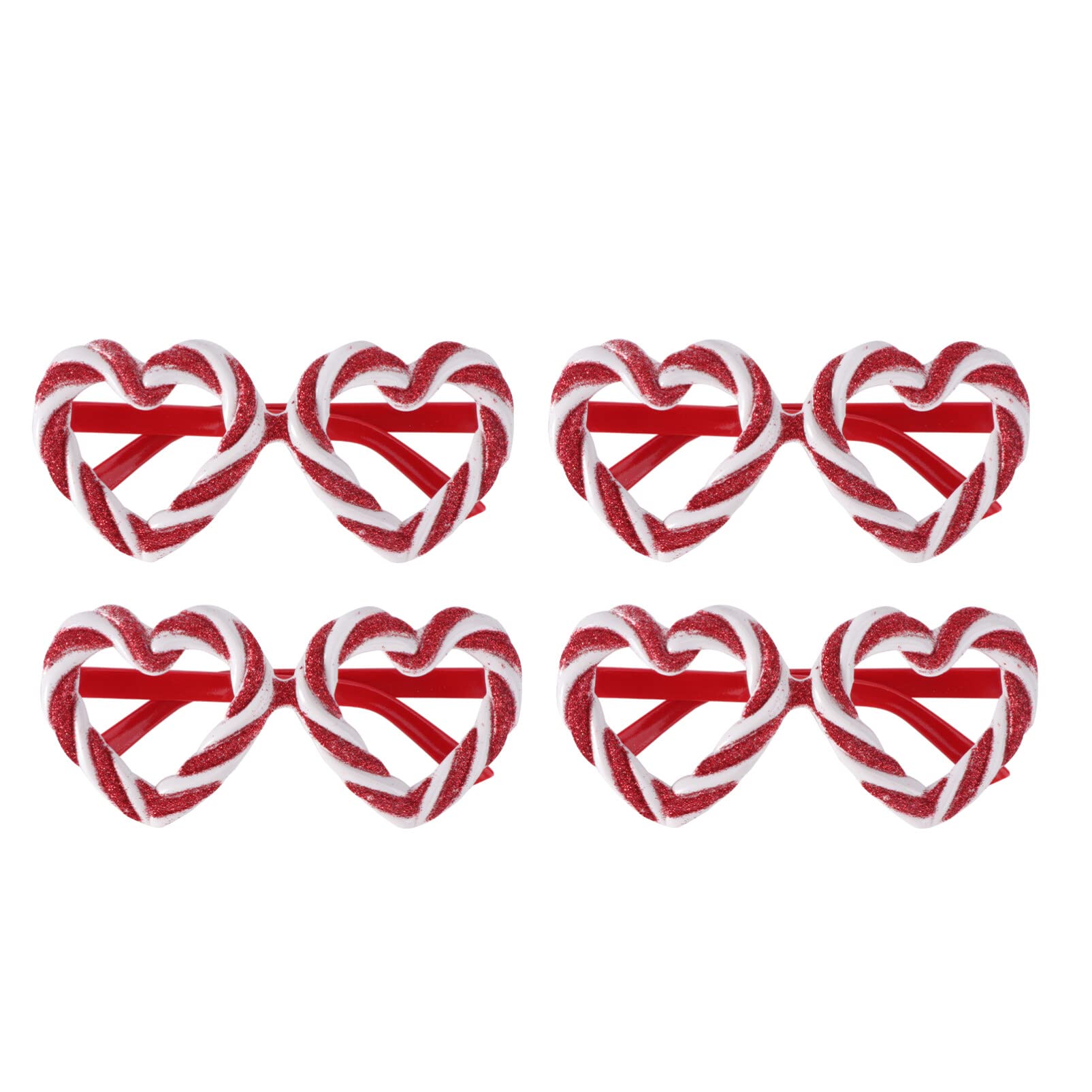 DEARMAMY Heart Shape Glasses 4 works Valentine Candy Heart Glasses Red&White Candy Cane Eyes for Unisex Valentine Photo Booth Party Shape s