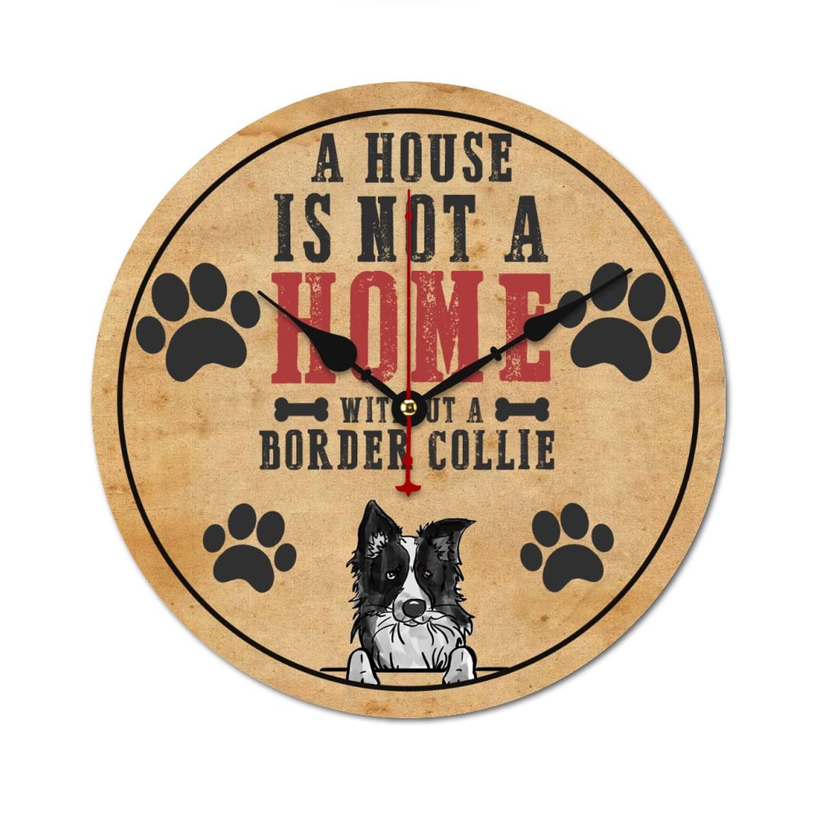 Horloge murale Border Collie silencieuse sans tic-tac pour chambre et bureau calme