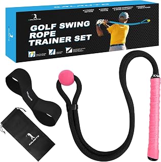 Golf Rope Swing Trainer Set-Golf Swing Training Aid,Improved Golfers Swing and Master Tempo,Golf Gifts for Men Golfers,Included Swing Correcting Arm Band&Rope Trainer with Weighted Ball