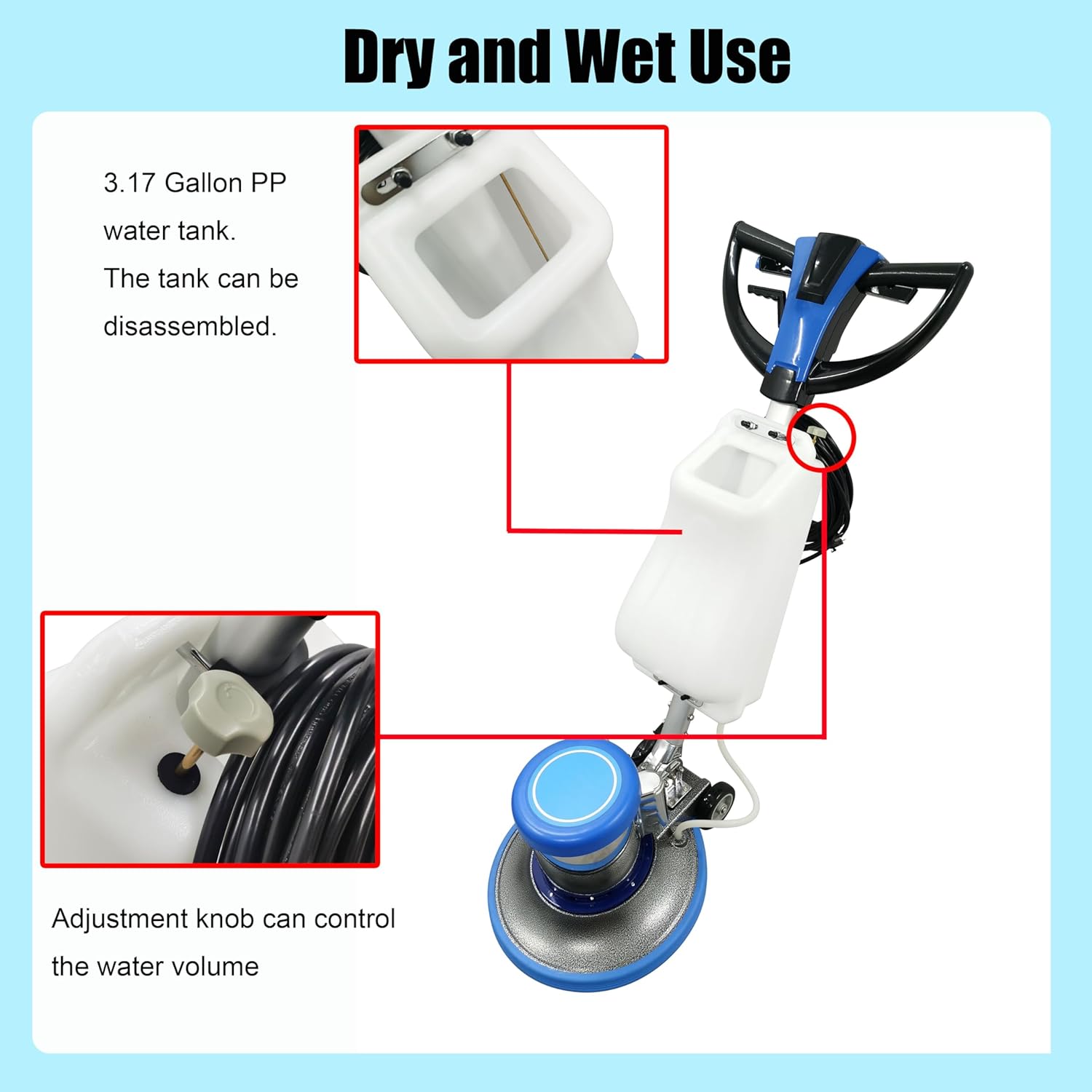 Floor Scrubber Buffer Heavy Duty Polisher Machine Polished Waxed Refurbished Tile Scrubber Cleaner Wood Marble Cement Pavement Epoxy Rubber Carpet Blue 110V Commercial Industrial Domestic