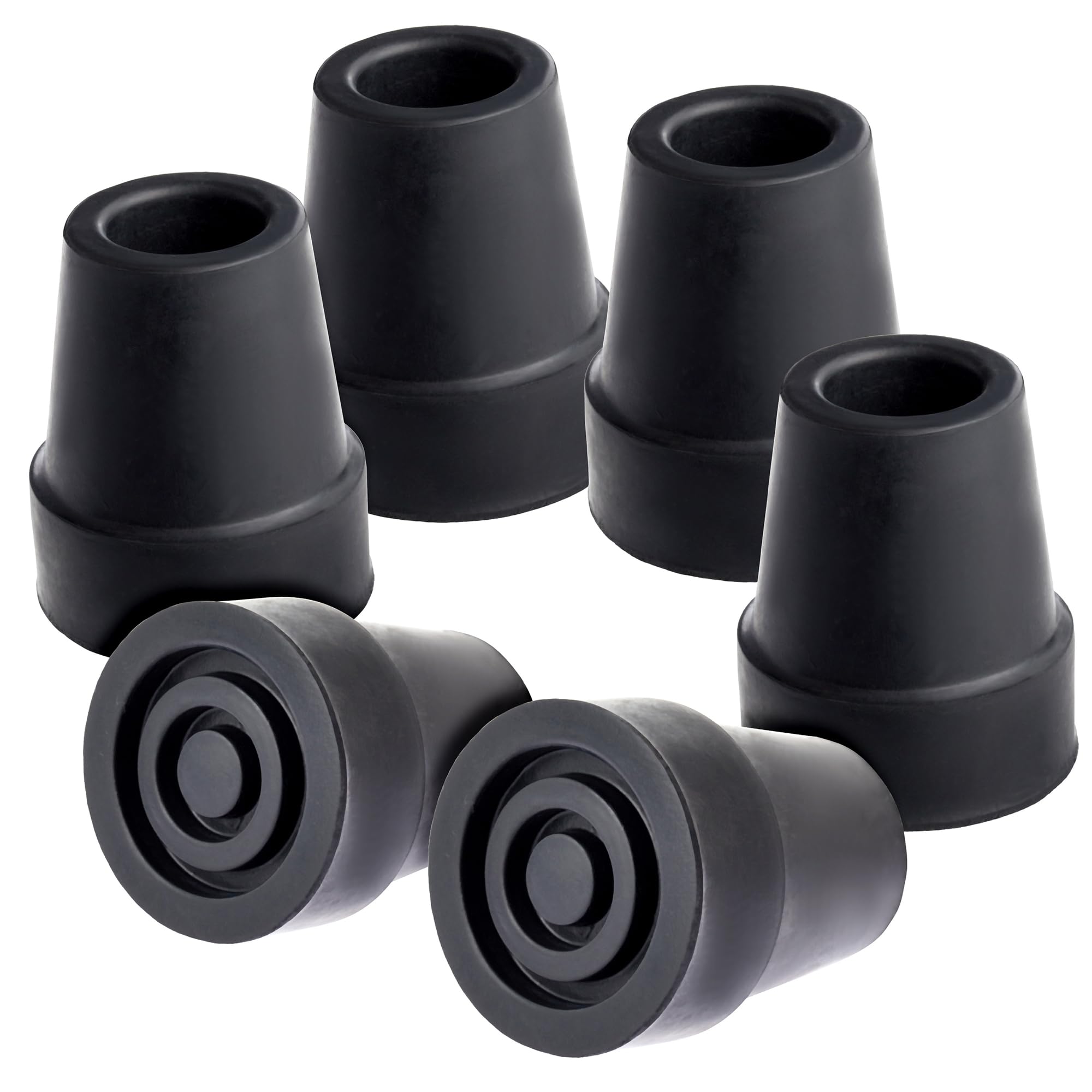 6 Pack Replacement Rubber Cane Tips for Canes, Walking Sticks, Walkers (Black, 3/4 Inch Tip)