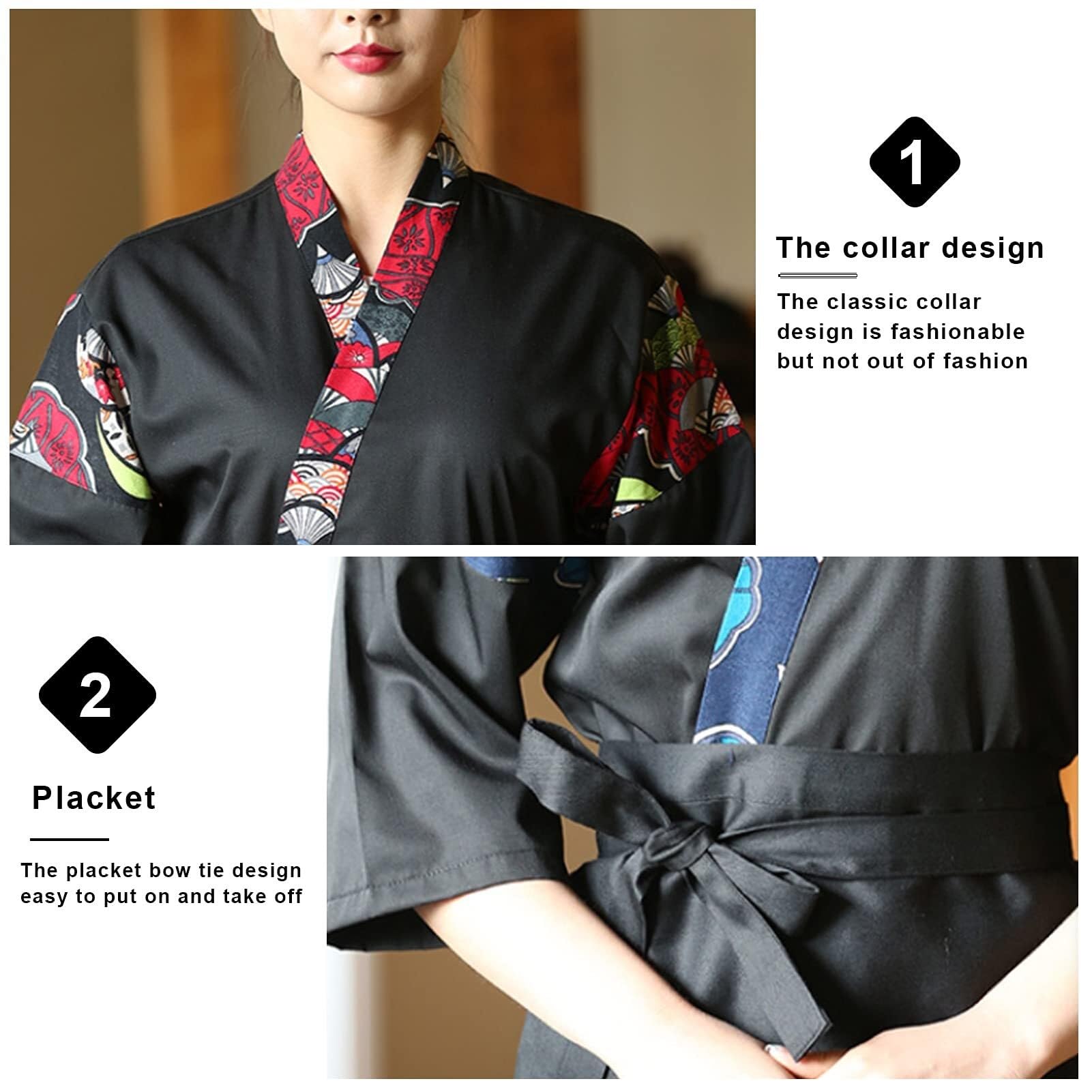 Abbigliamento da Lavoro Cappotto da Cuoco Giapponese, Divise da Cameriere in Tessuti Traspiranti, Camicia Stampata per Cucina Dell'hotel del Ristorante