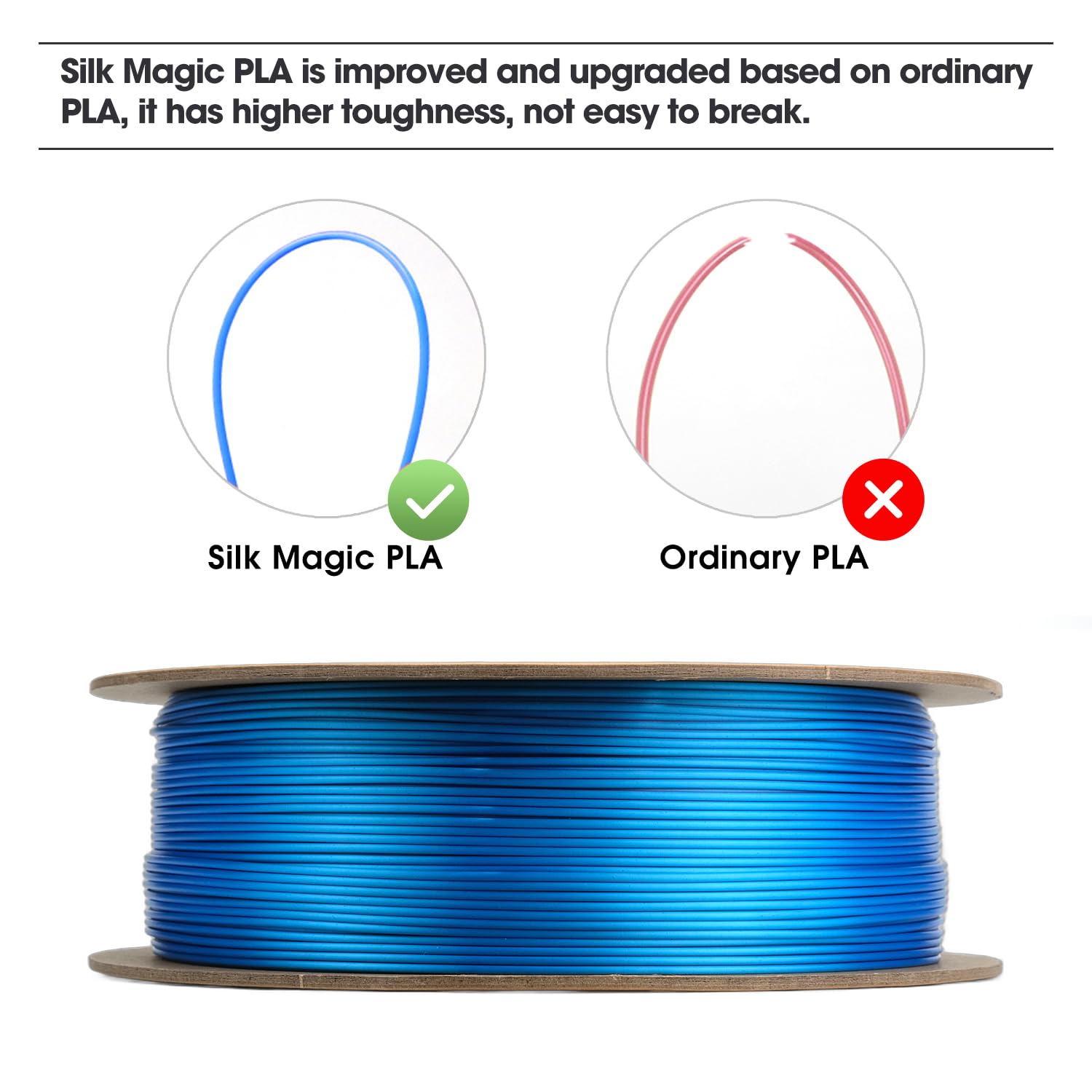 eSUN PLA Magico di Seta Filamento 1,75mm,Filamento per Stampante 3D a Doppio Colore Seta PLA,Precisione Dimensionale +/-0.05mm, Bobina da 1kg Filamento per Stampa 3D per Stampanti 3D,Seta Rosso Blu