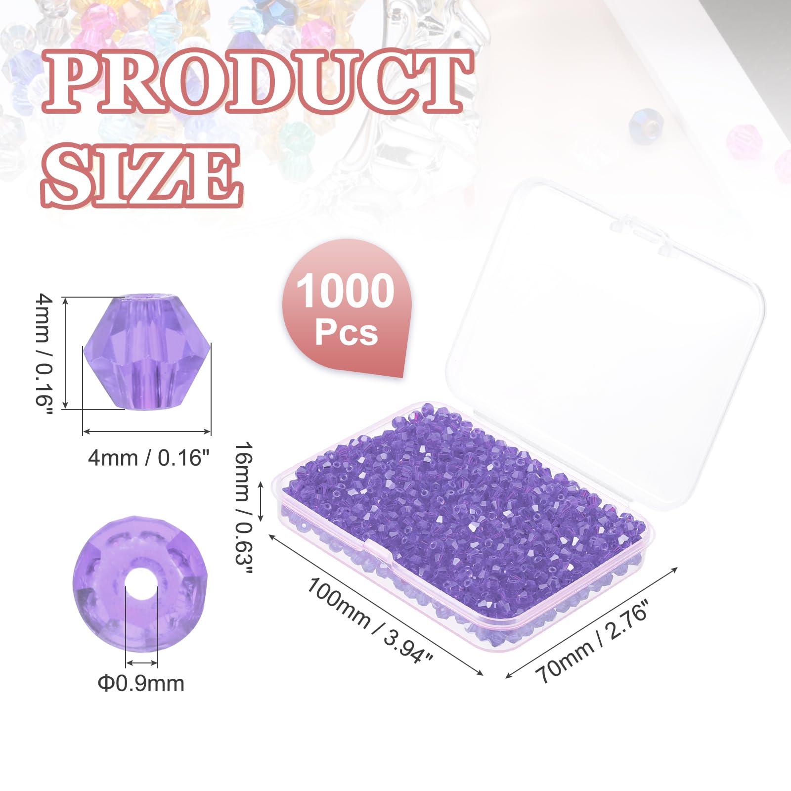 PATIKIL 1000pcs 4mm Bicone Glass Crystal Beads - Image 2