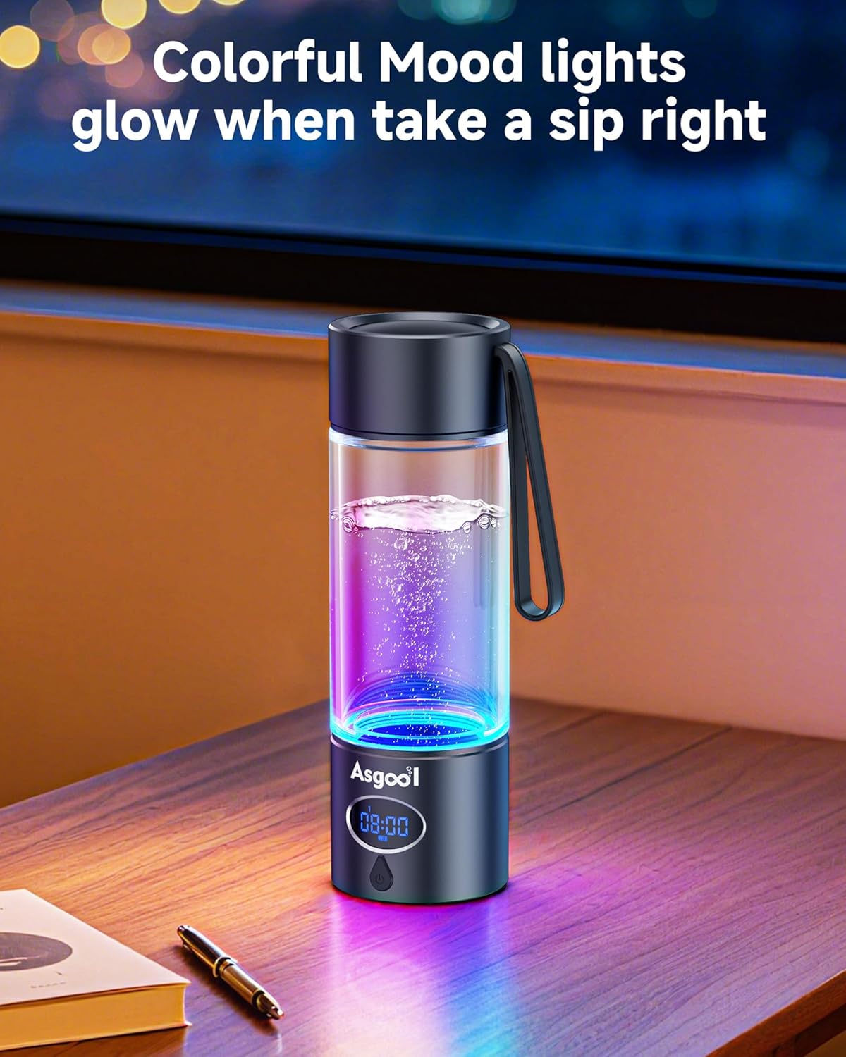 Hydrogen Water Bottle - 5000 PPB in 8 Minutes, Cyclic Mode for 8 Hours, Self Clean, Aluminum & Glass, for Travel Sports Office Home, Gift for Father Mom Family Friends Clients(Black, 12Oz) - Image 8