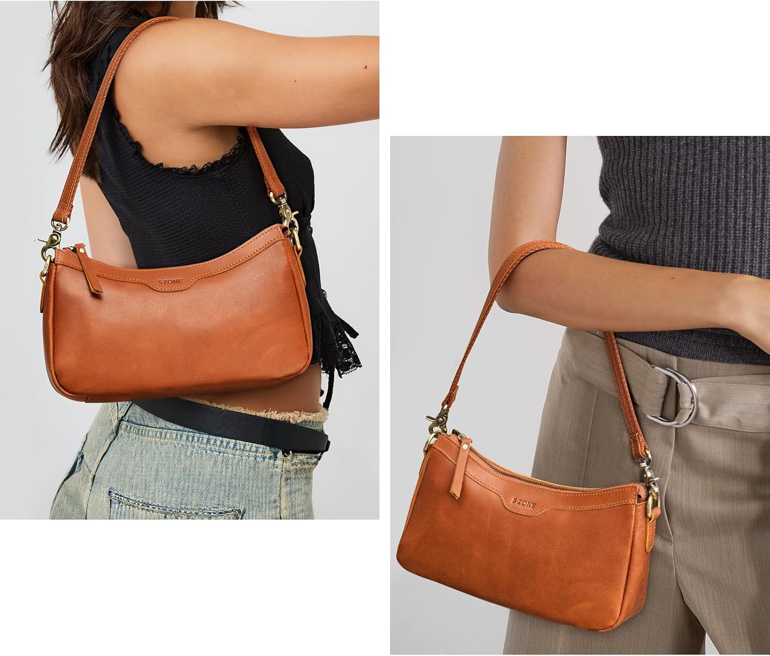 S-ZONE Leather Shoulder Bag for Women Small Crossbody Bags Hobo Purses with 2 Straps - Image 3