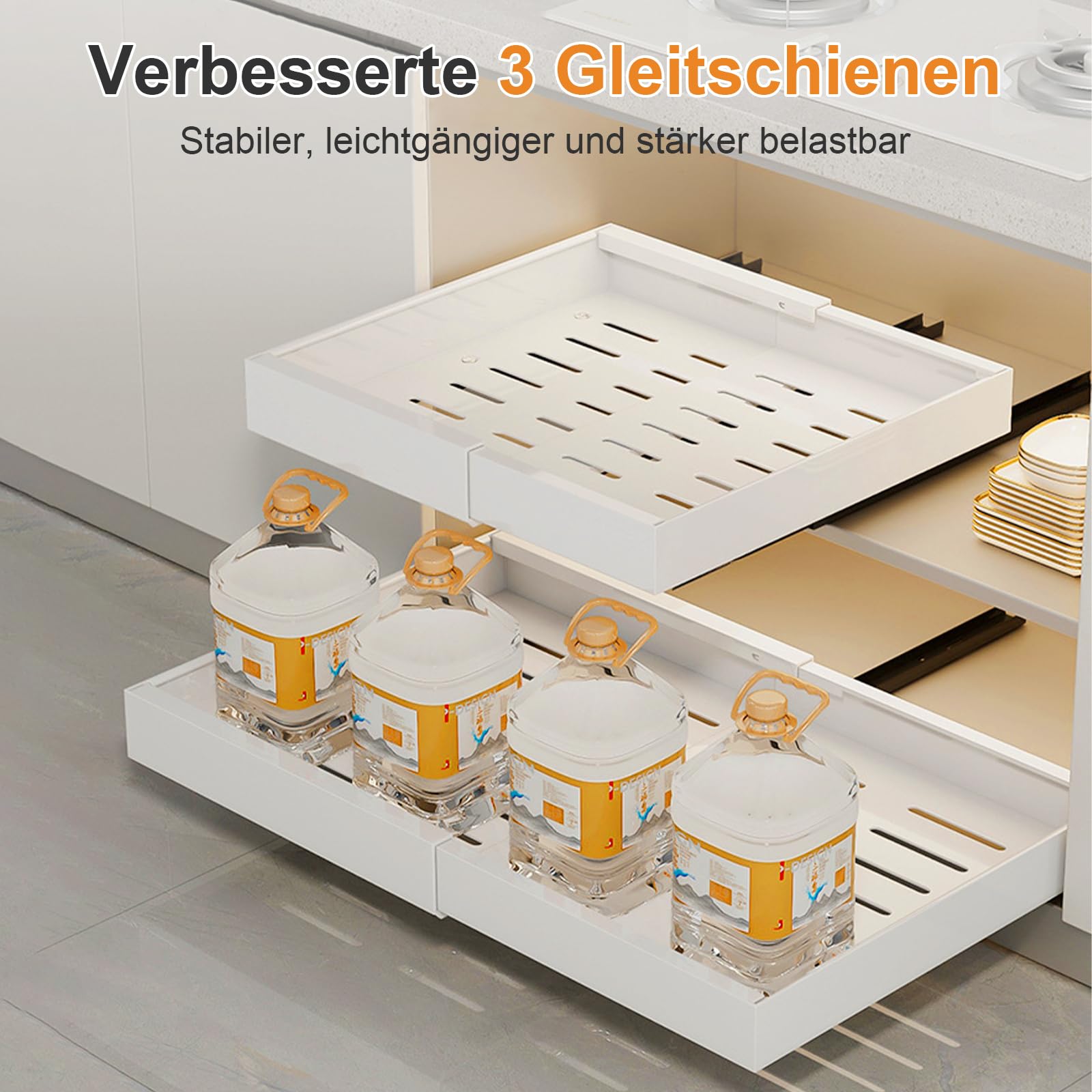 Lot de 4 tiroirs télescopiques pour armoires de cuisine, largeur réglable 32 à 52 cm, organiseur de placard de cuisine extensible avec fixation adhésive nano film, blancs (Paquet de 4 - Blanc)
