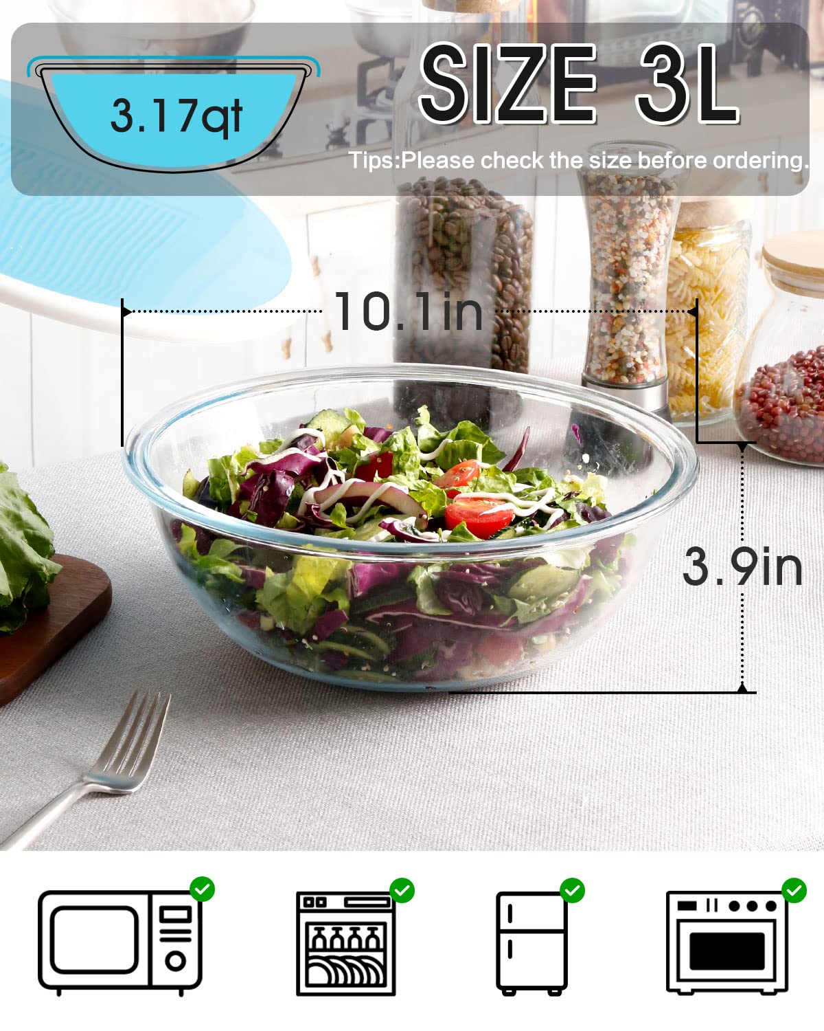 Snapklik.com : NUTRIUPS 3-Quart Large Glass Mixing Bowls