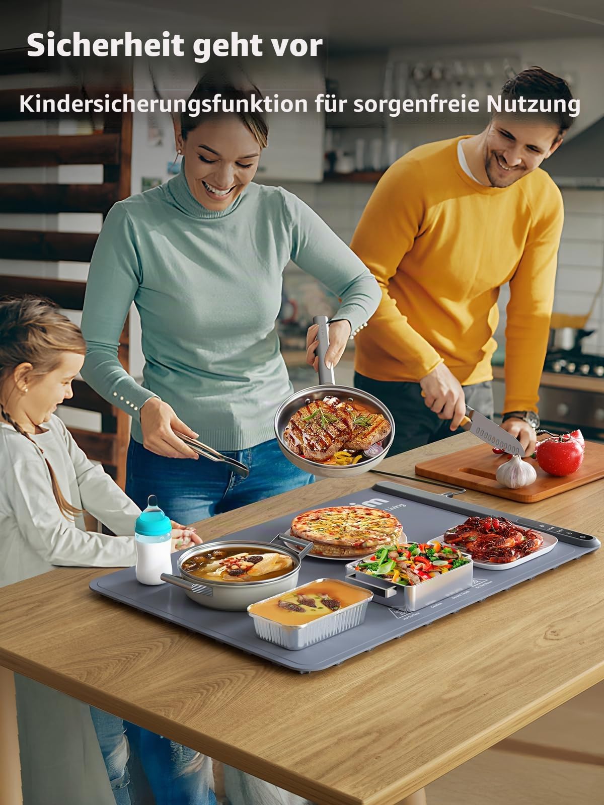 Anifrim Warmhalteplatte für Speisen, Speisenwärmer mit einstellbarer Temperaturregelung – geeignet für Buffets, Restaurants, Hauspartys und Feierlichkeiten（61x40,6cm) – Grau