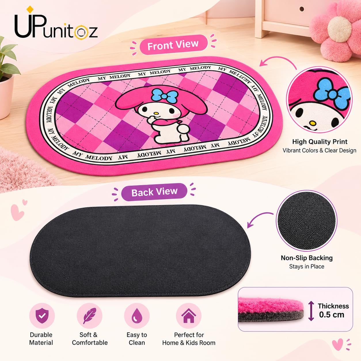 Cute Doraemon Doormat - Pink Kids Room Rug -3