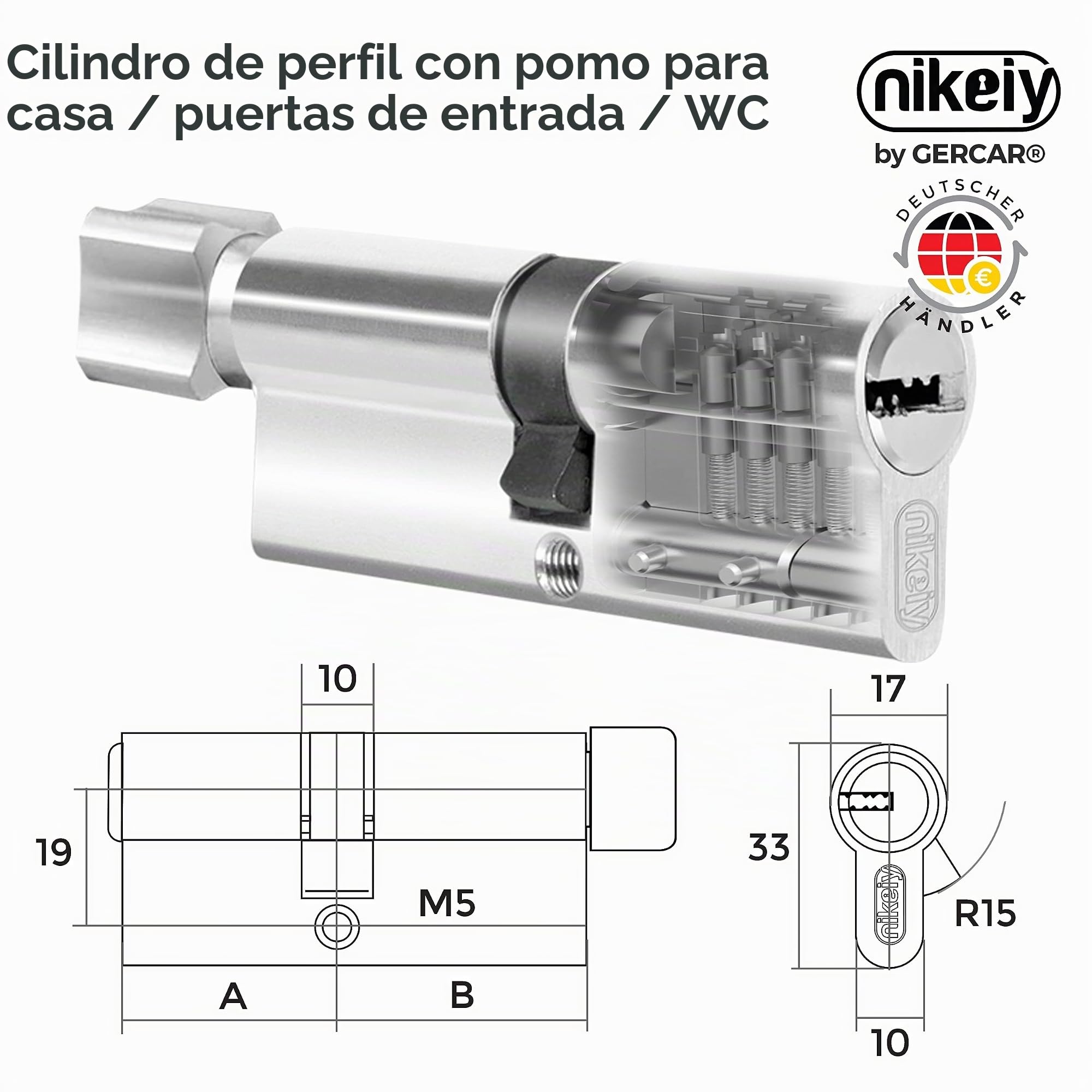 GERCAR 6 cilindros cilíndricos de cierre uniforme 35/35 incl. 30 llaves, cilindro de 70 mm, cerradura de puerta con función de emergencia y peligro, juego de 3 unidades de cierre uniforme – Longitud: