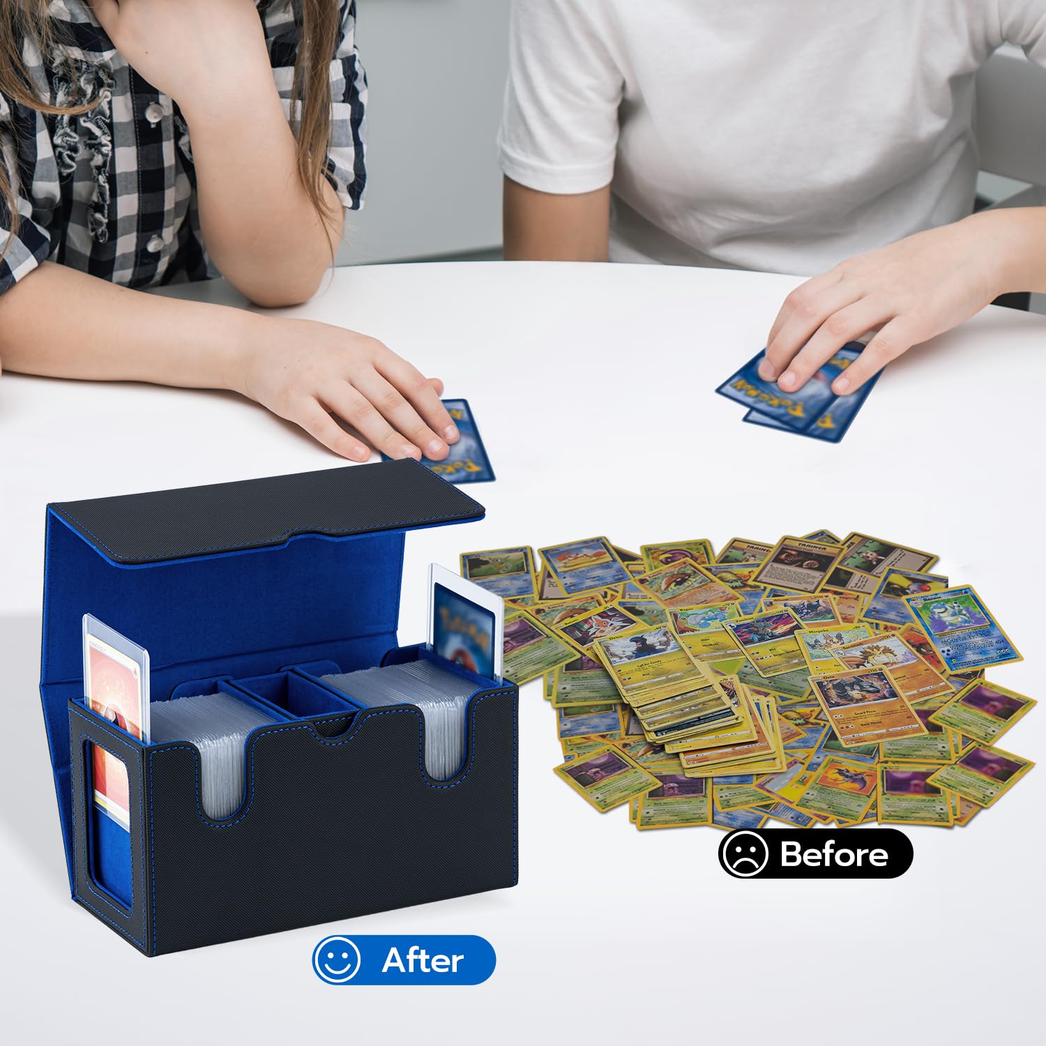 MTG Deck Box z przegrodą magnetyczne pudełko na karty 3 w 1 mieści 200 kart TCG niebieski czarny