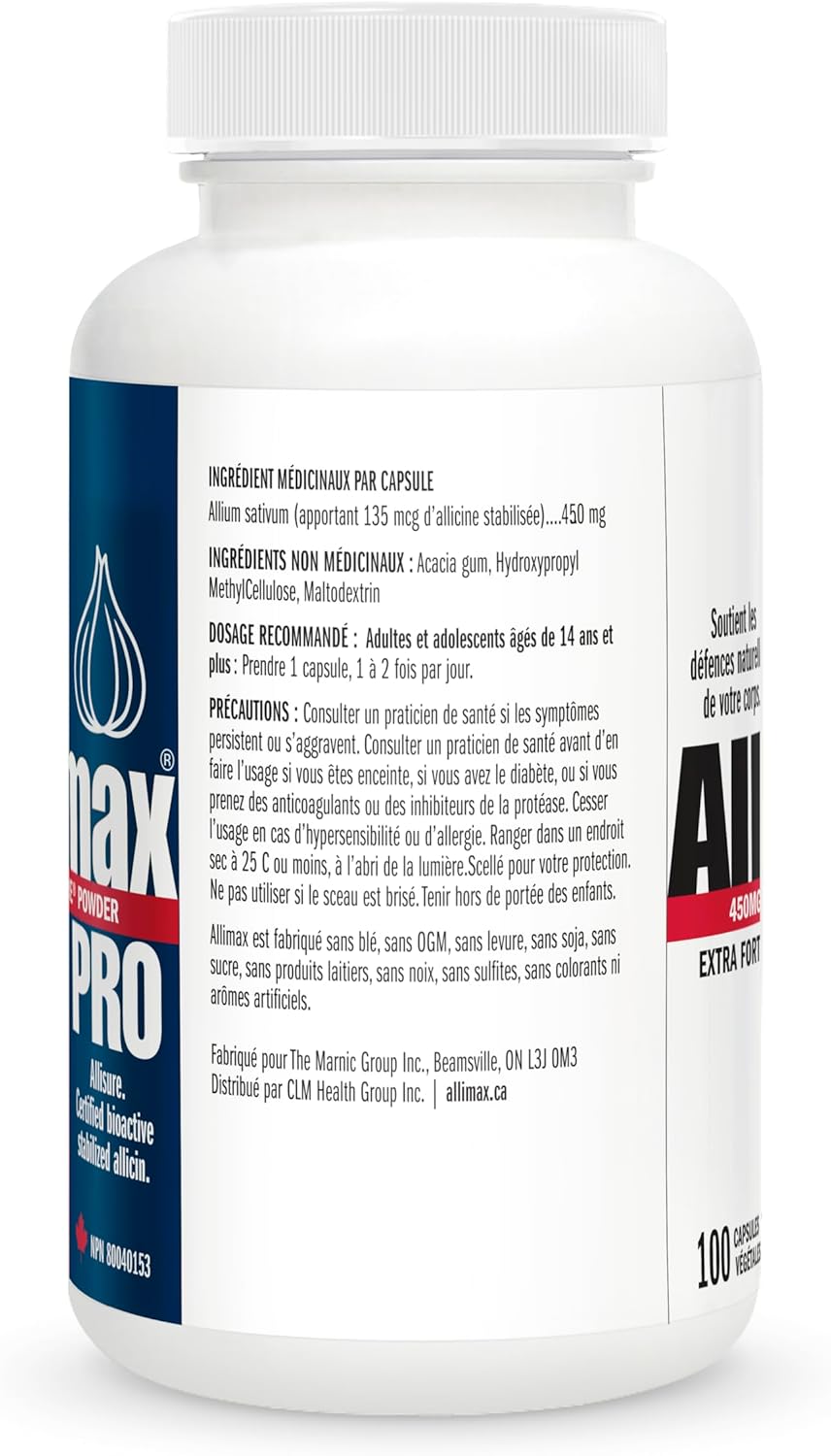 Allimax Pro Practitioner Strength 450 mg Allicin from Garlic, 100 Vegetarian Capsules (Vegicaps), Stabilized AlliSURE® Allicin, Supports Normal Immune Function, Non-GMO