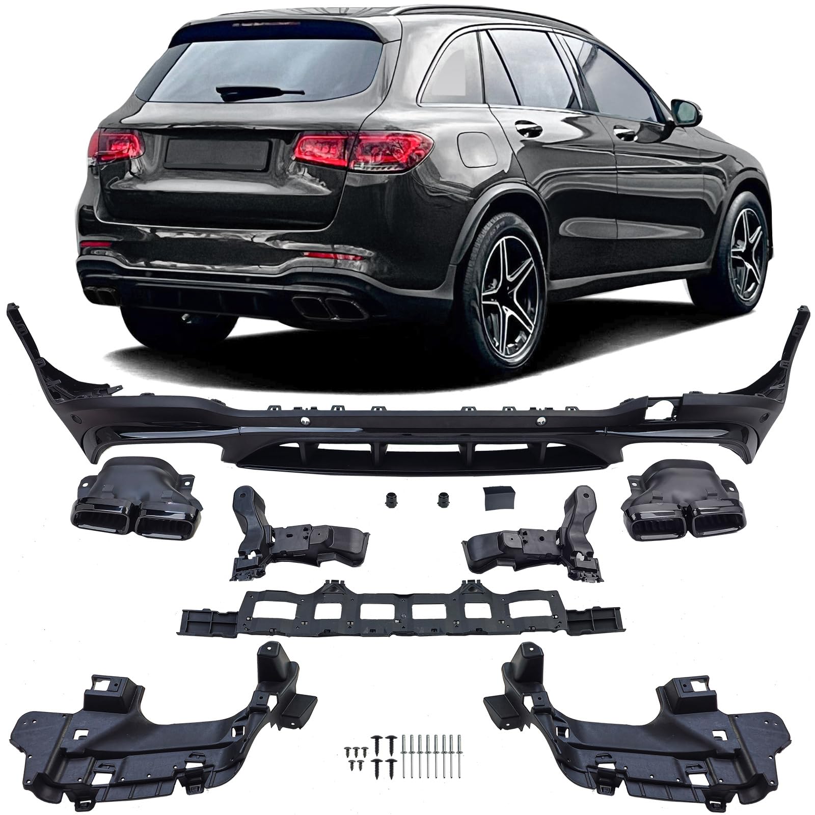 Heck Diffusor Sport + schwarze Endrohre für Mercedes GLC X253 19-22 Facelift