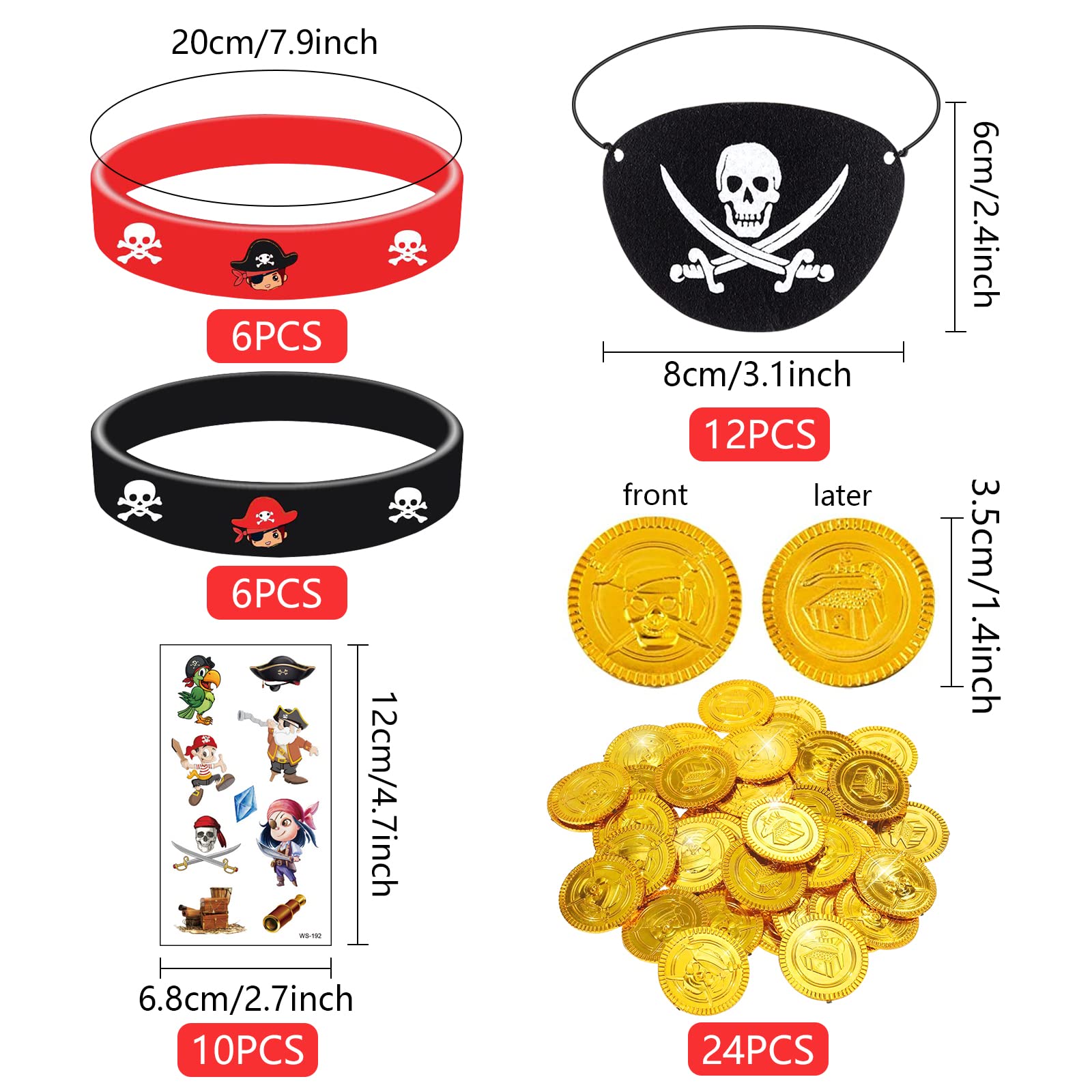 Kit Accessoires Pirate Pour Enfants - 106 Pièces (cache-œil, Bracelets, Autocollants, Sacs) - Pour Fête Anniversaire, Halloween - 10