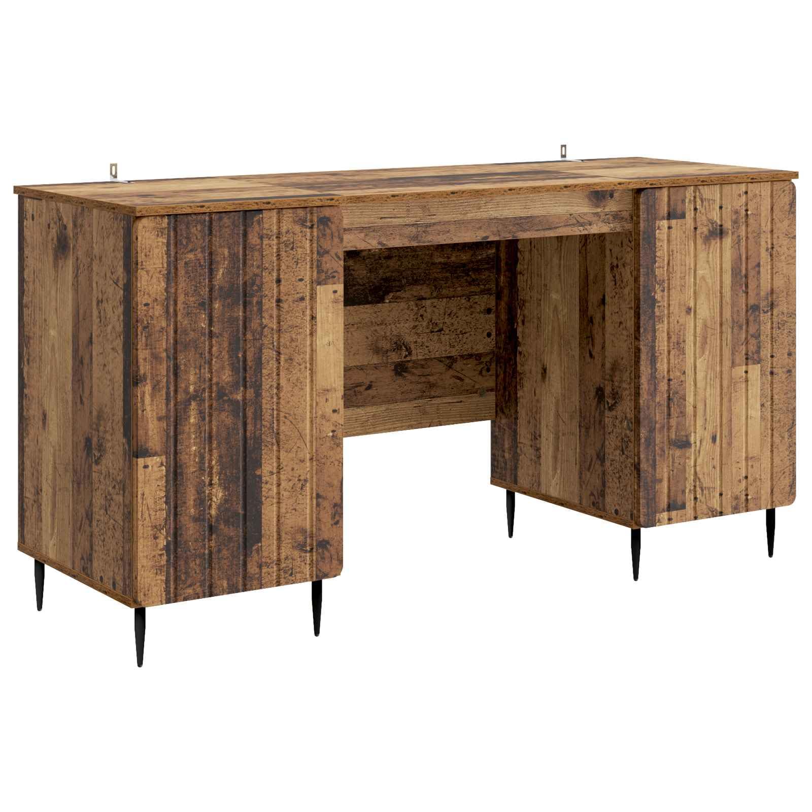 Bureau avec étagère meuble de rangement bois vieilli pour ordinateur et salon
