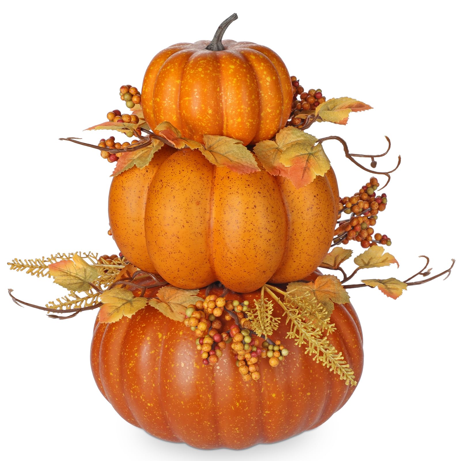 Oairse Artificial Pumpkin with Maple Leaves and Berries Pumpkin