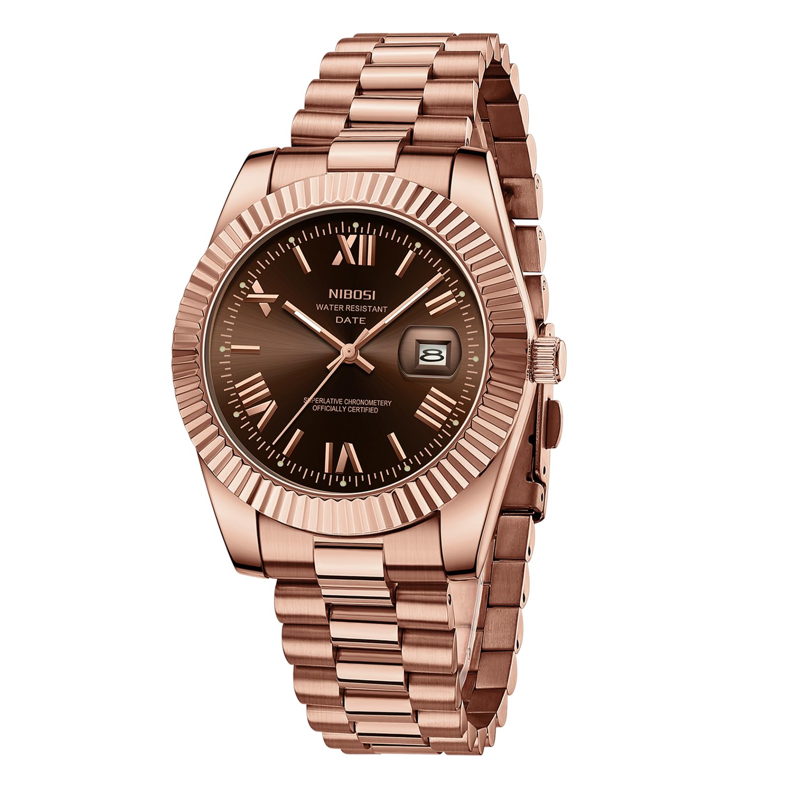 NIBOSI Men Watches Analog Quartz Stainless Steel Rose Gold Silver Watches for Men Waterproof Business Classic Desiger Wrist Watch with Day Date