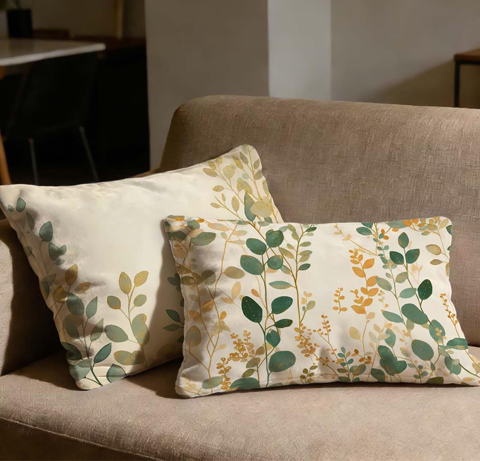 Taie d'oreiller 40x80 cm velours de qualité supérieure avec motif feuille texturé