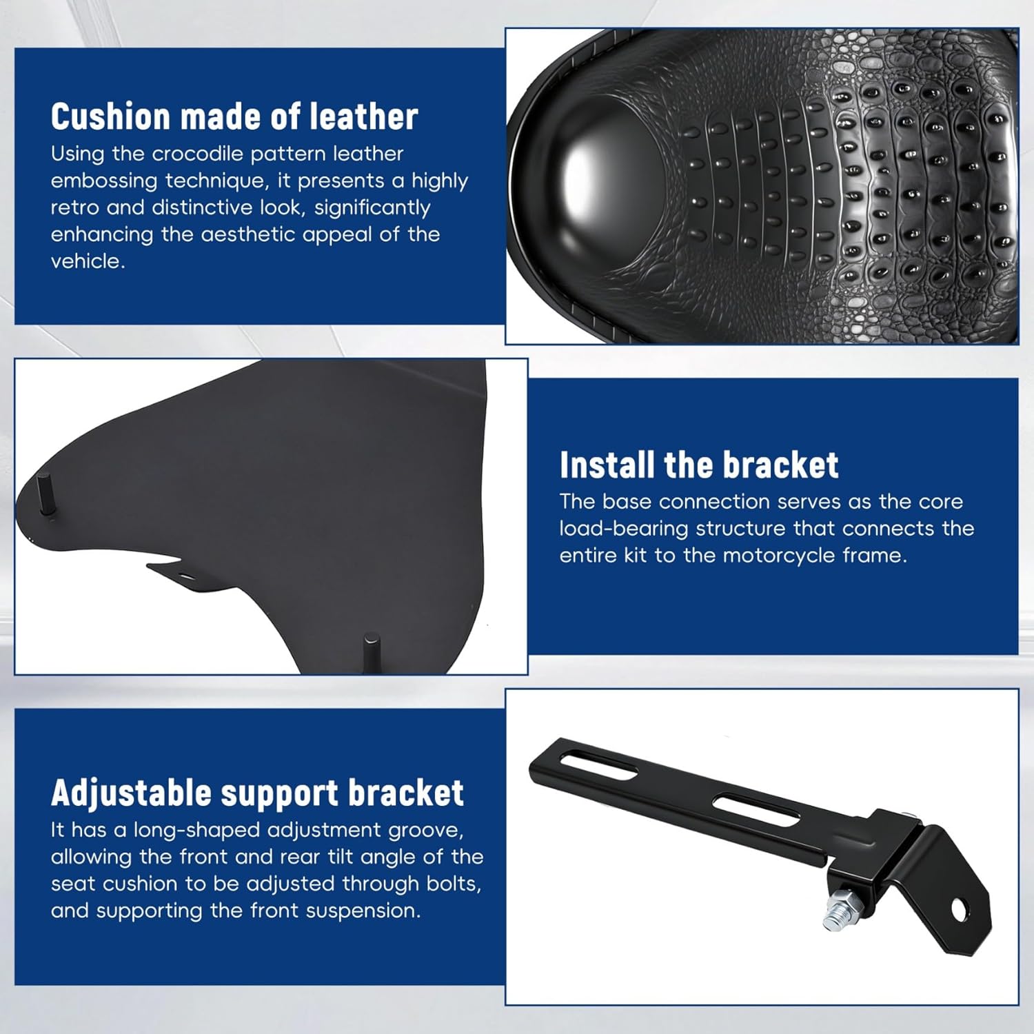 Motorcycle PU leather Solo Seat w/Seat Base Black Replacement for Honda ACE VT 1100 750 Suzuki Sportster Bobber Chopper