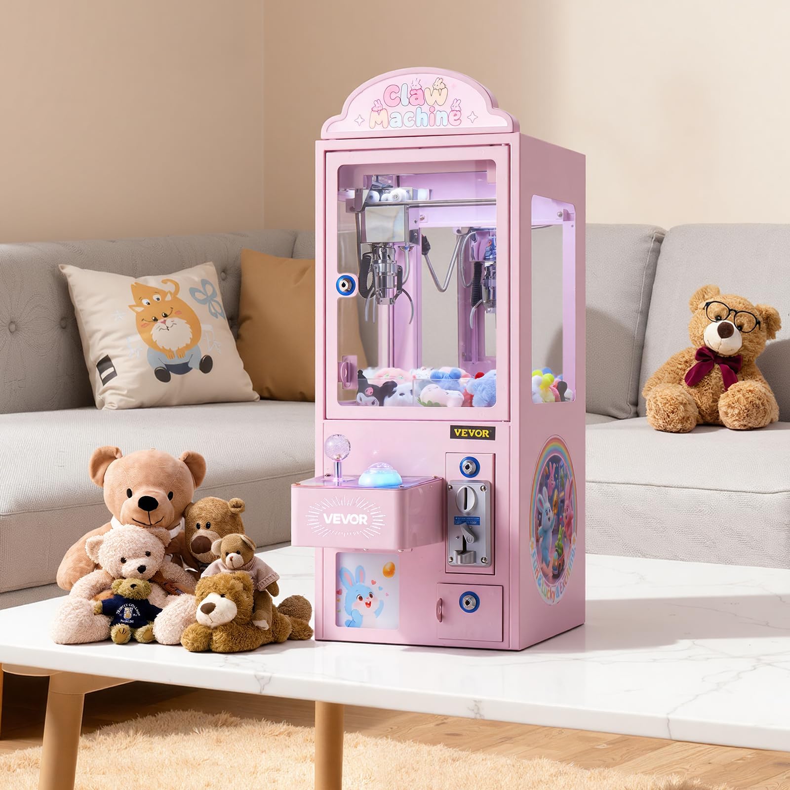 VEVOR Greifautomat, Greifer, mittelgroßer Spielautomat mit Licht & Ton, Präzisionsstahlklaue mit verstellbarem Griff für Plüschtiere, Verkaufsspielzeug, für kommerzielle Heimpartys & Kinos, Pink