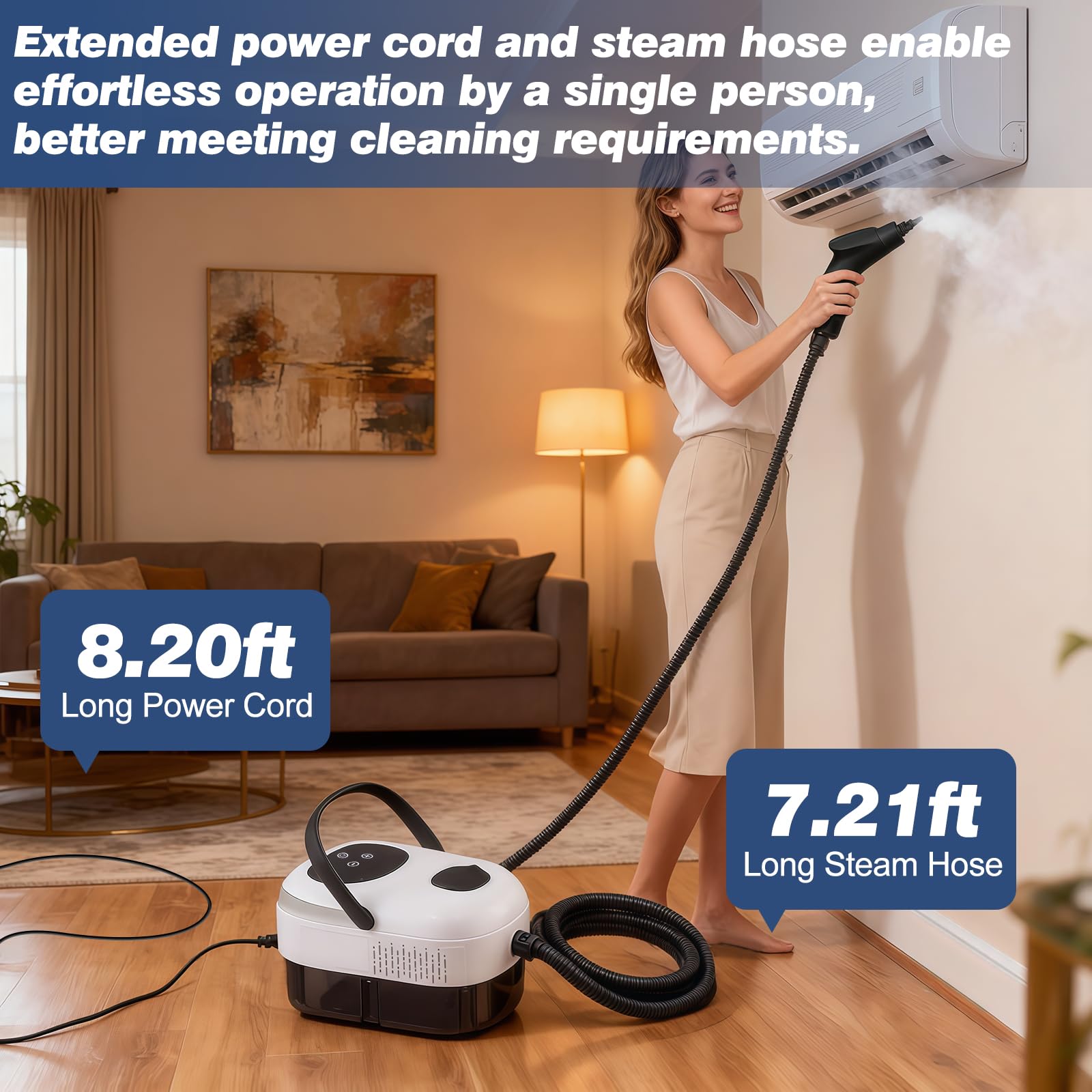 Limpiador a vapor, 2500 W, 3 bar, dispositivo de mano para el hogar, 6 niveles ajustable, con depósito de 1 l y 3 cabezales de cepillo para cocina, ventanas, suelos, azulejos, sofá y coche