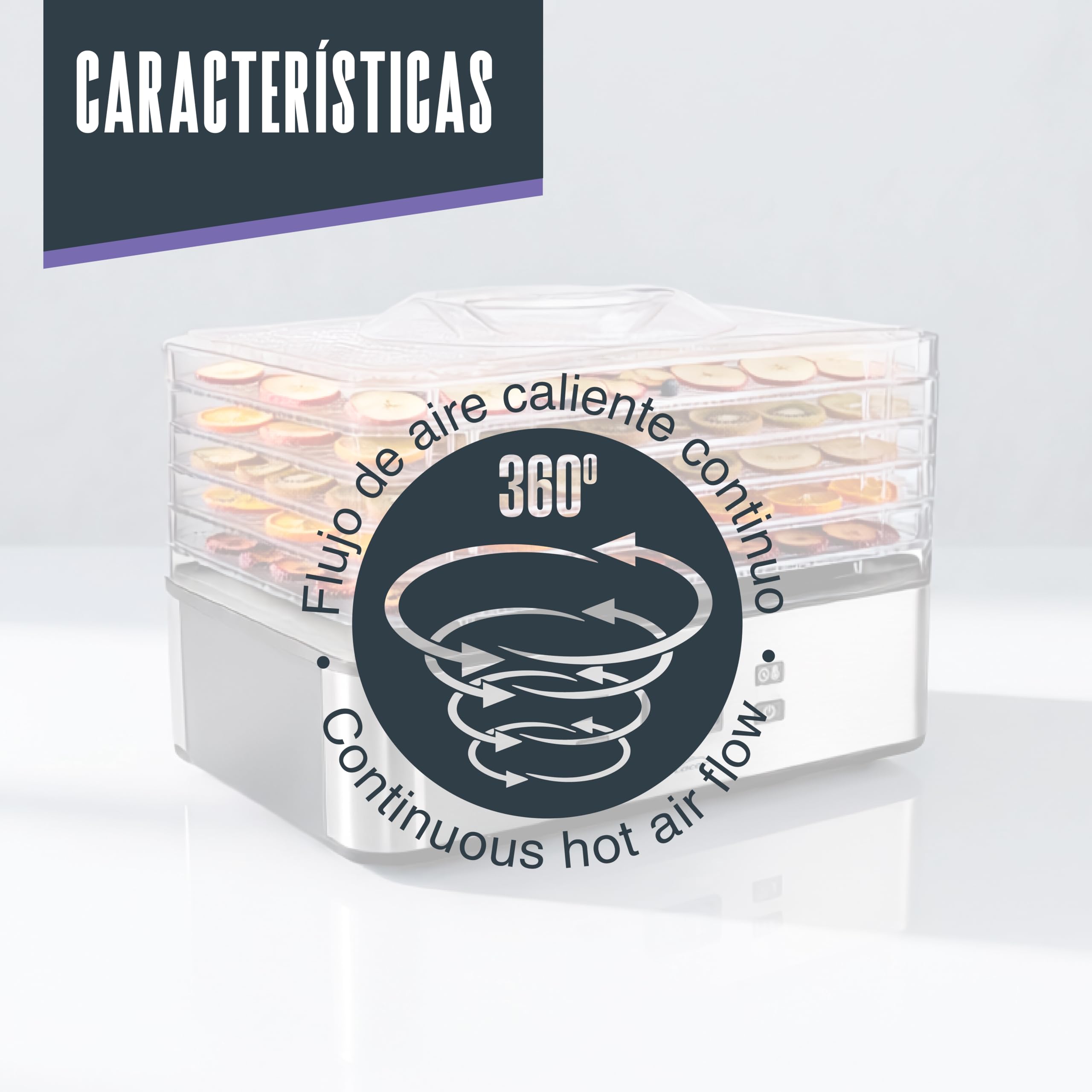 LACOR - 69522 - Deshidratador de Alimentos Eléctrico Bryssa Fruta Carne | 5 rejillas de acero inoxidable regulables; pantalla digital con temporizador; termostato 35-70°C; snacks saludables y setas