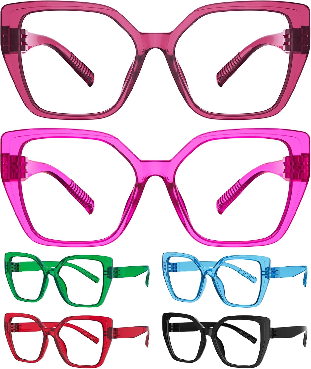 Eyekepper Metalless Screwless Blue Light Blocking Reading Glasses Spring Hinges Oversized Cat Eye 6 Pack Women's Readers