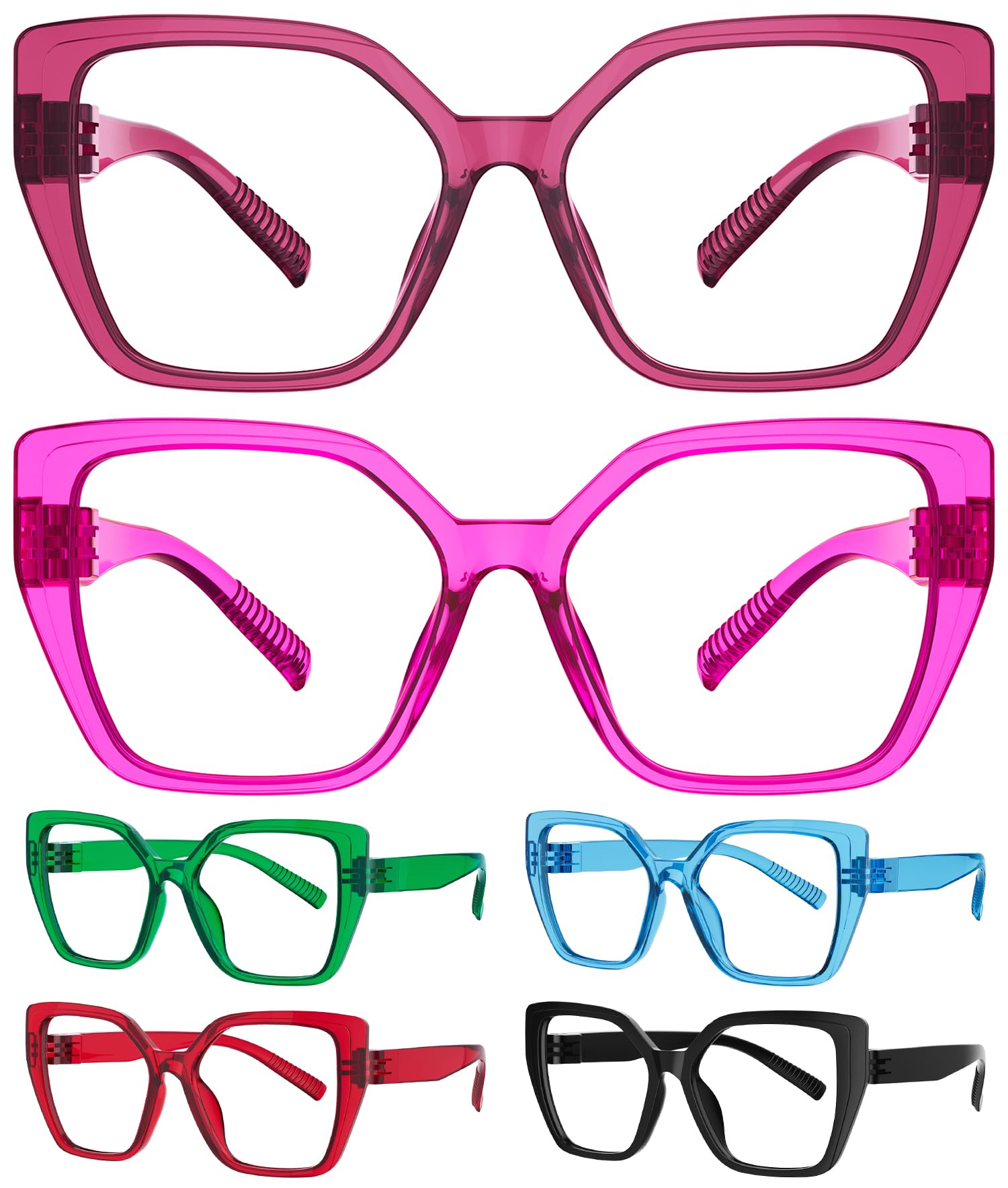 Eyekepper Blaulichtfilter-Lesebrille ohne Metall, schraubenlos mit Feder-Scharnieren Übergröße Cat-Eye 6er-Pack Computer-Lesebrillen für Damen