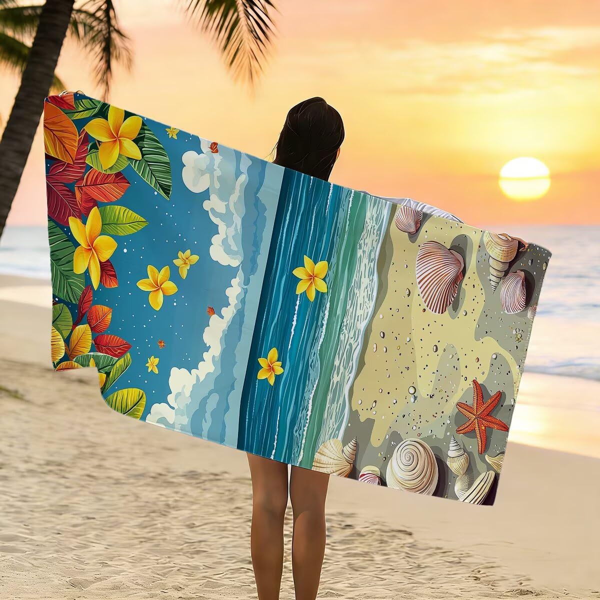 Telo Mare Microfibra, Telo Mare Grande 90x200cm 2 Pezzi, Asciugamano Palestra Donna Asciugatura Rapida, Antisabbia Asciugamano Microfibra, Leggero Asciugamani Palestra per Regalo (Paesaggio) -4500