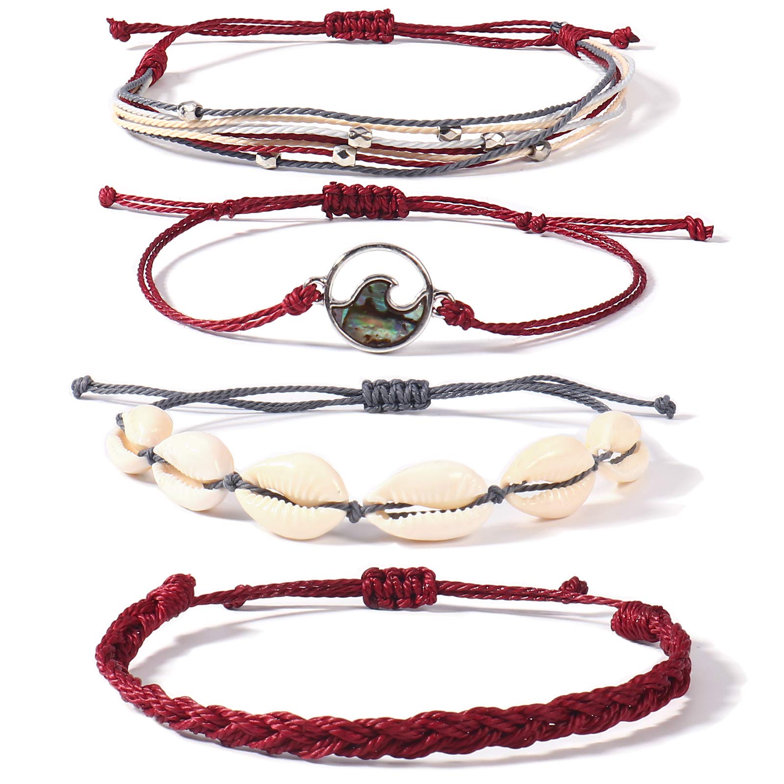FANCY SHINYWave String Bracelets Braid Puka Shell Bead Bracelets Handmade Cute Trendy Boho Easter Jewelry Gifts for Women