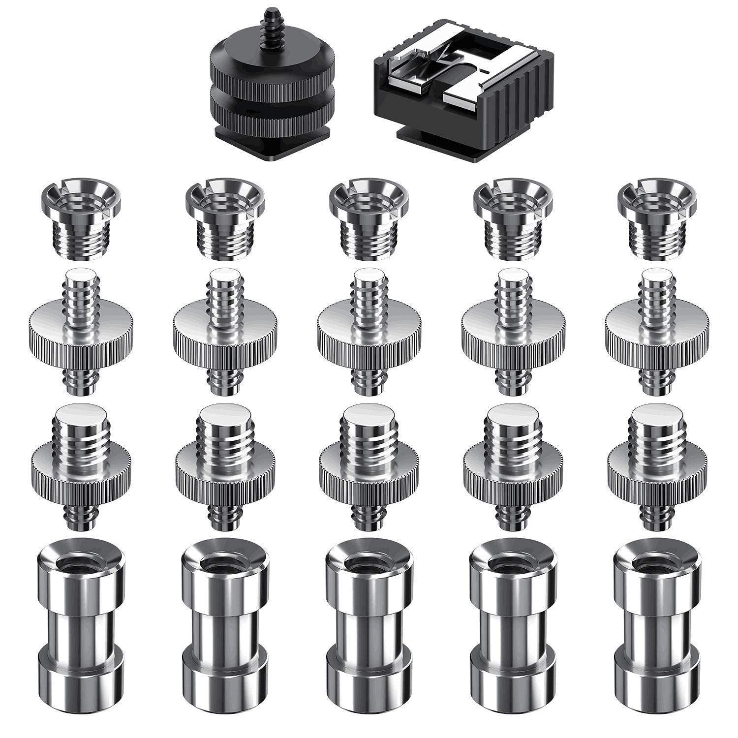 MAKINGTEC Camera Screw Mount Kit - 22pcs 1/4" & 3/8" Converter Thread Screw Adapter Mount Kit for DSLR/Tripod/Monopod/Light Stand