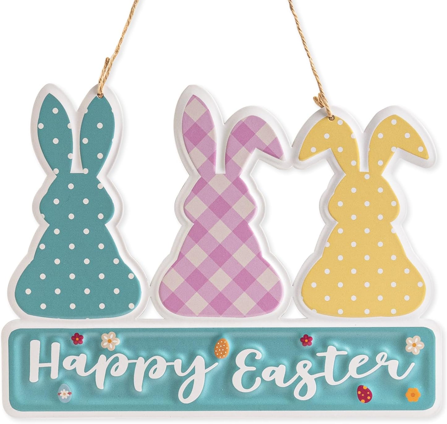 Metal Happy Easter Door Hanger Sign, Easter Bunny Wall Hanging Front Door Decor, Spring Rabbit Decorative Signage Plaque Outdoor Indoor Decorations for Home