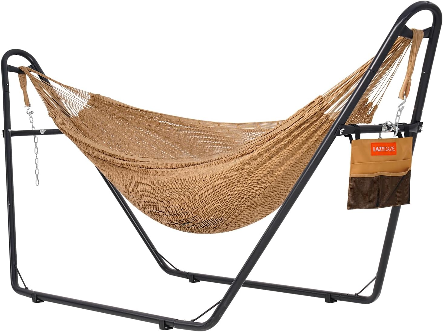 Lazy Daze Hammocks Handwoven Mayan Hammock with Heavy Duty Steel Stand, 10.5 FT Soft Rope Double Hammock for Patio Outside, 550 lbs Weight Capacity, Multi Color