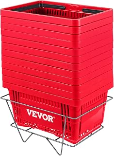 VEVOR Shopping Basket, 16.9 x 11.8 x 8.7 in/42.8 x 30 x 22 cm((L x W x H), Plastic Handle and Iron Stand, Set of 12 Store Baskets with Durable PE Material Used for Supermarket, Retail, Bookstore, Red