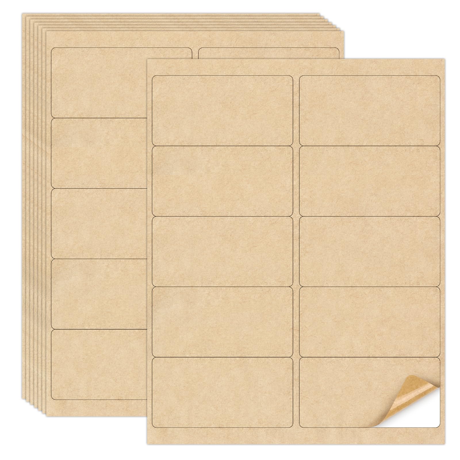 NATURALABEL 30 Blatt bedruckbare Kraftpapier-Aufkleber für Laser- und Tintenstrahldrucker, 5,1 x 10,2 cm, 10 pro Seite, matt, 300 Stück