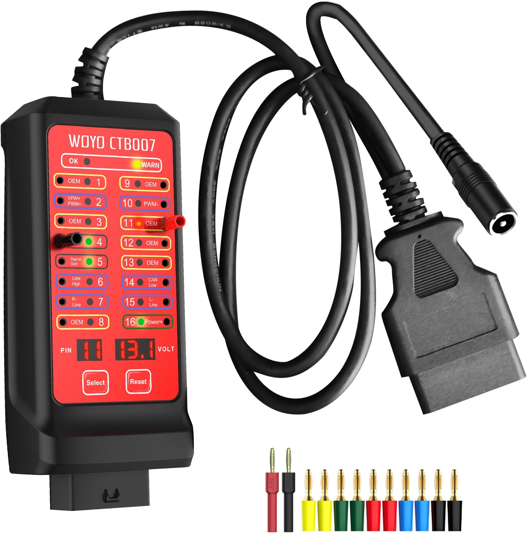 WOYO CTB007 CAN Test Box Pin Settings Diagnostic Tool OBD2 16Pin Breakout Box Communication Detection OBD II Protocol Detector Data Line Signal Auto ECU Diagnosis Scanner Maintenance Programming