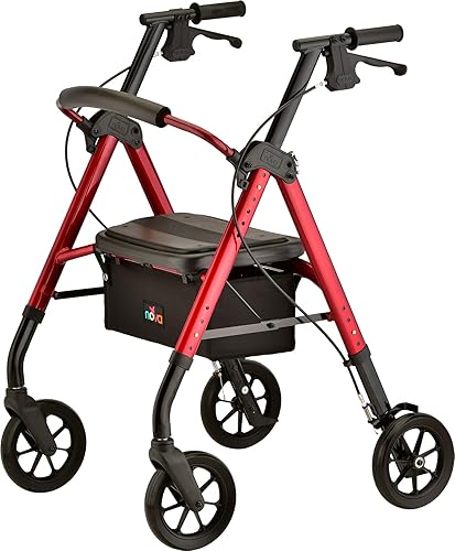 Nova Star DX - Rodillo bariátrico resistente con asiento acolchado extra ancho ruedas de 80 in función de bloqueo plegable caminador con altura