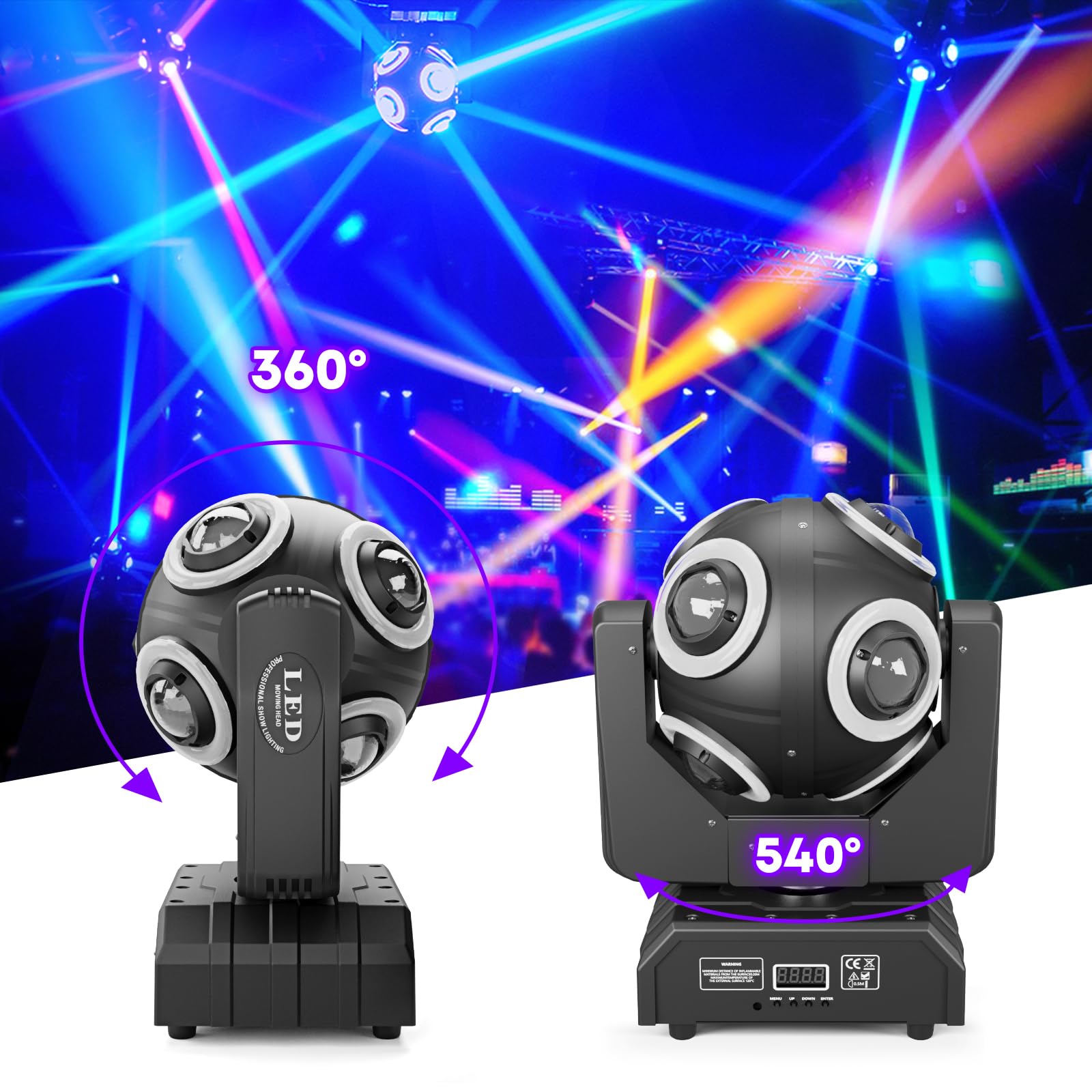 150W Moving Head Bühnenlicht, 8 LED RGBW Hochleistungsperlen mit goldenem Blendeneffekt, d-mx512 plus Y-Achse 360°kontinuierliche Drehung Partylicht für Weihnachten Club Disco Bars