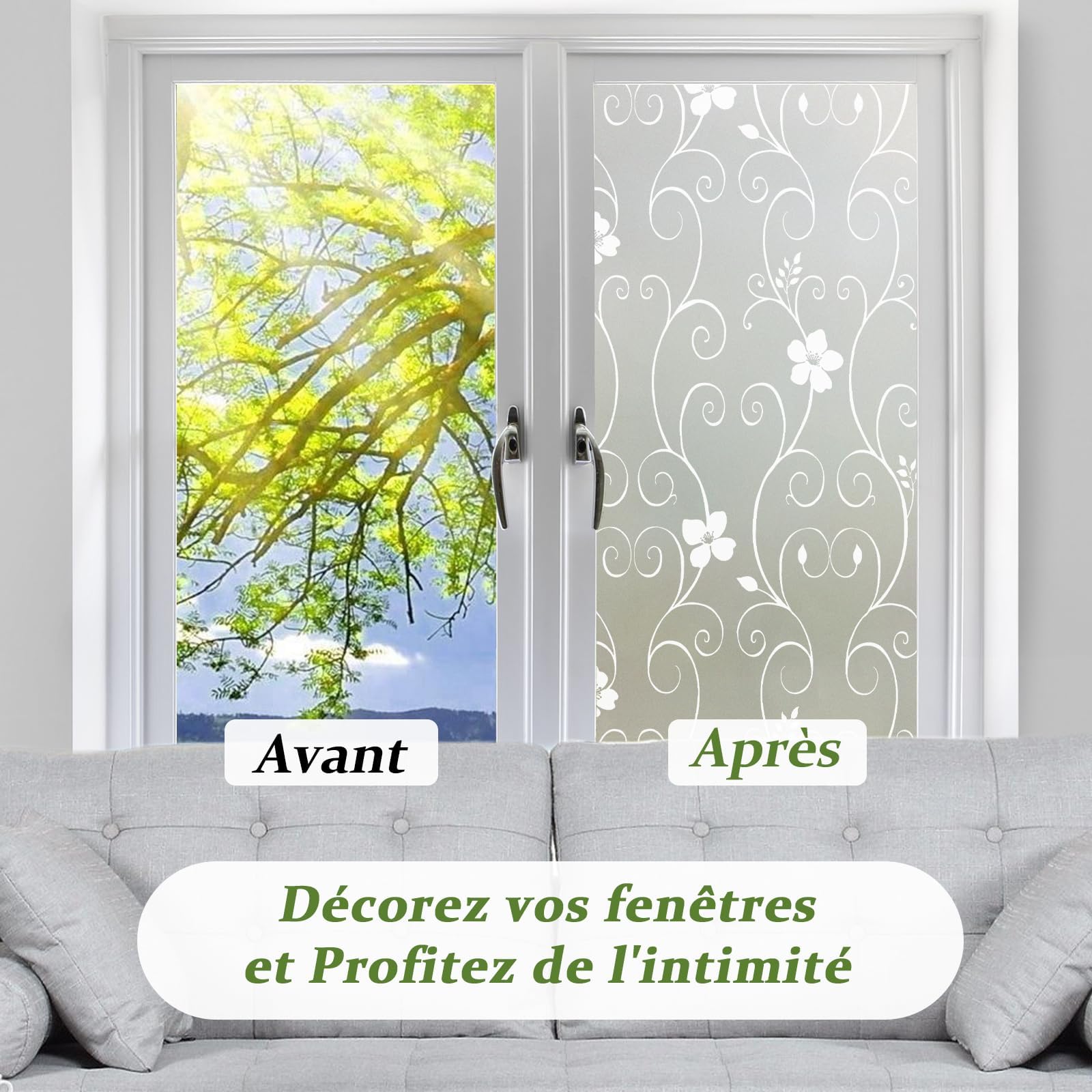 Qualsen Film Fenetre Anti Regard Motif Floral, Fleur Blanche, 90 x 300cm | Brise Vue Fenêtre, Opaque Film Electrostatique Vitre Non Adhésif, Anti-UV Décoratif pour Maison Bureau Cuisine
