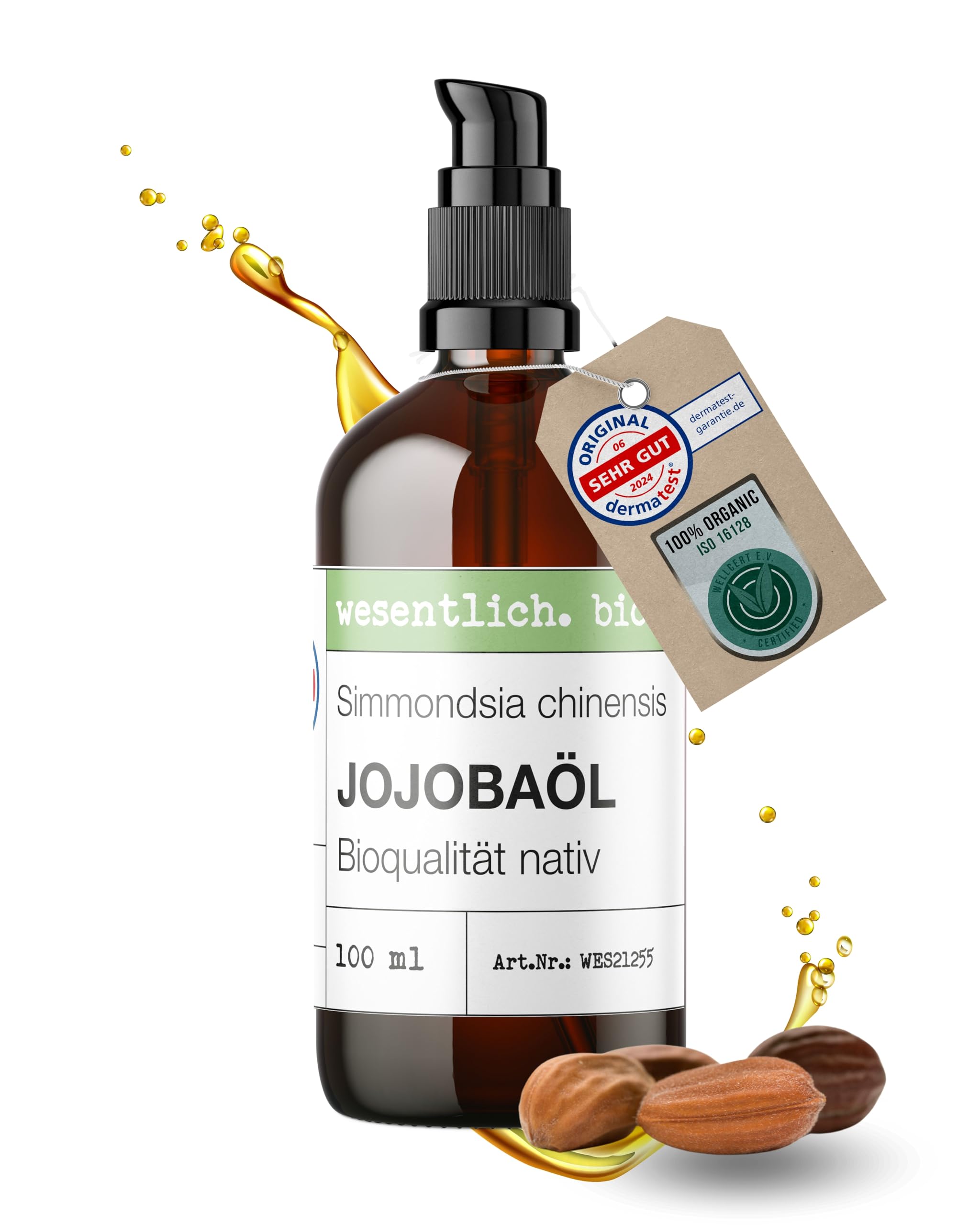 wesentlich. Bio olejek jojoba tłoczony na zimno | 100% czysty i naturalny | czysta pielęgnacja i oczyszczanie twarzy, skóry i włosów | butelka z brązowego szkła 100 ml