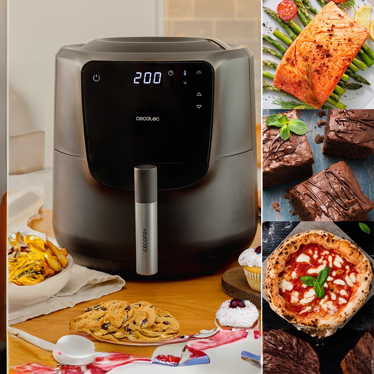 Cecotec Bezolejowa frytkownica powietrzna, 5,5 l, z Air Fryer Cecofry Rain M. 1550 W, automatyczne i ręczne spryskiwanie, dotykowy panel sterowania, regulowany termostat, samoczyszczenie, 8 menu