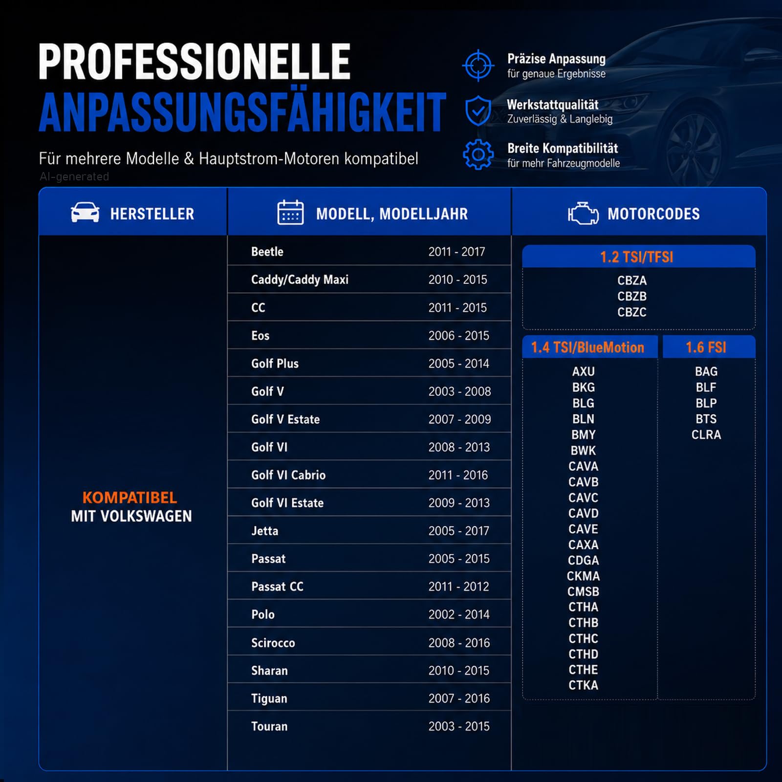 Strumento per catena di distribuzione compatibile con VAG, VW, Audi, Seat, Skoda | Strumento di regolazione motore per 1.2 1.4 TFSI 1.4 1.6 FSI, ricambio per T10171A T10170A T10340 T10414 T40011