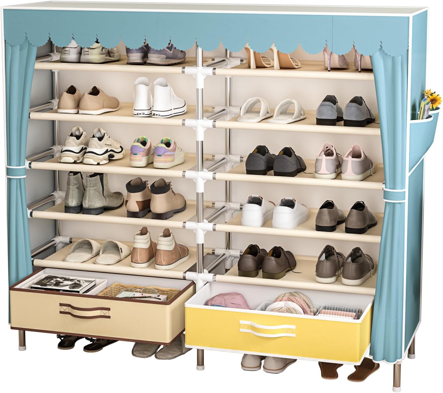 Shoe Rack Storage Organize,Shoe Rack for Closet,Shoe Rack with Covers, Shoe Storage Organizer with Dustproof Cover for Doorway, Corridor, Balcony, Living Room (Blue - Plus) N-0606l-2tkj39-h