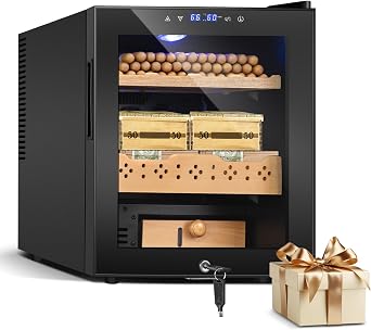 50L Thermostatic Humidor,Electric Cooler Cabinet with Smart Temp & Humidity Control 59-72F, 60-75% RH,300 Counts Capacity,Digital LED Screen & Safety Lock,Gift for Men